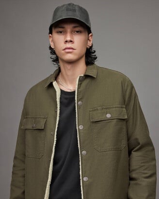 All Saints - Mens Khaki Radar Faux-shearling Lined Cotton Jacket