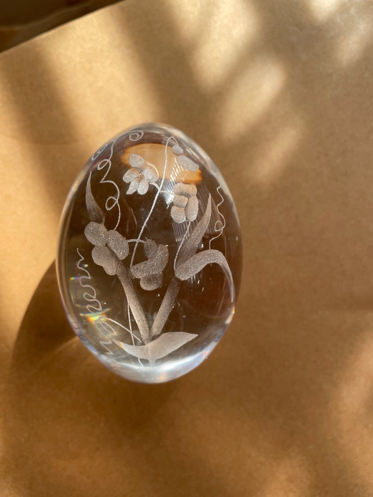 VINTAGE FULL LEAD CRYSTAL EGG #ETCHED FLORAL BOTANICALS#ART NOUVEAU #HVY
