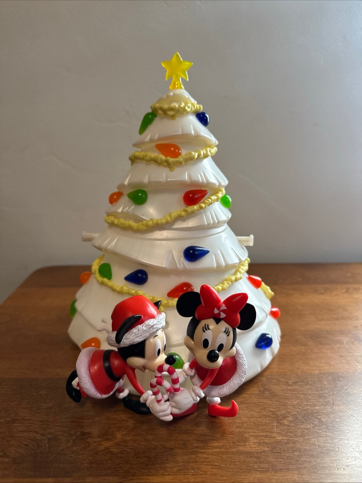 Disney Parks Mickey/Minnie White Christmas Tree Light-Up Popcorn Bucket NO STRAP