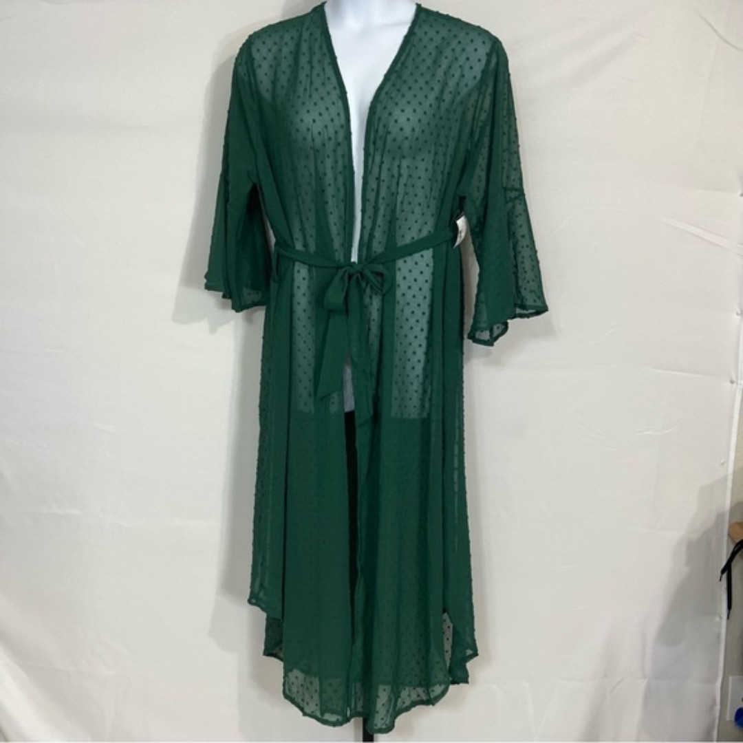 Claior GREEN POLY CHIFFON DOTTED ROBE AND TIE XXL