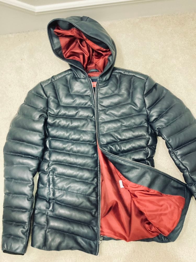 Quora Puffer Dark Navy Blue Leather Jack