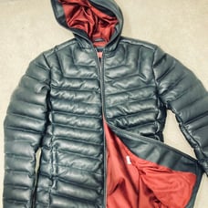 Quora Puffer Dark Navy Blue Leather Jack