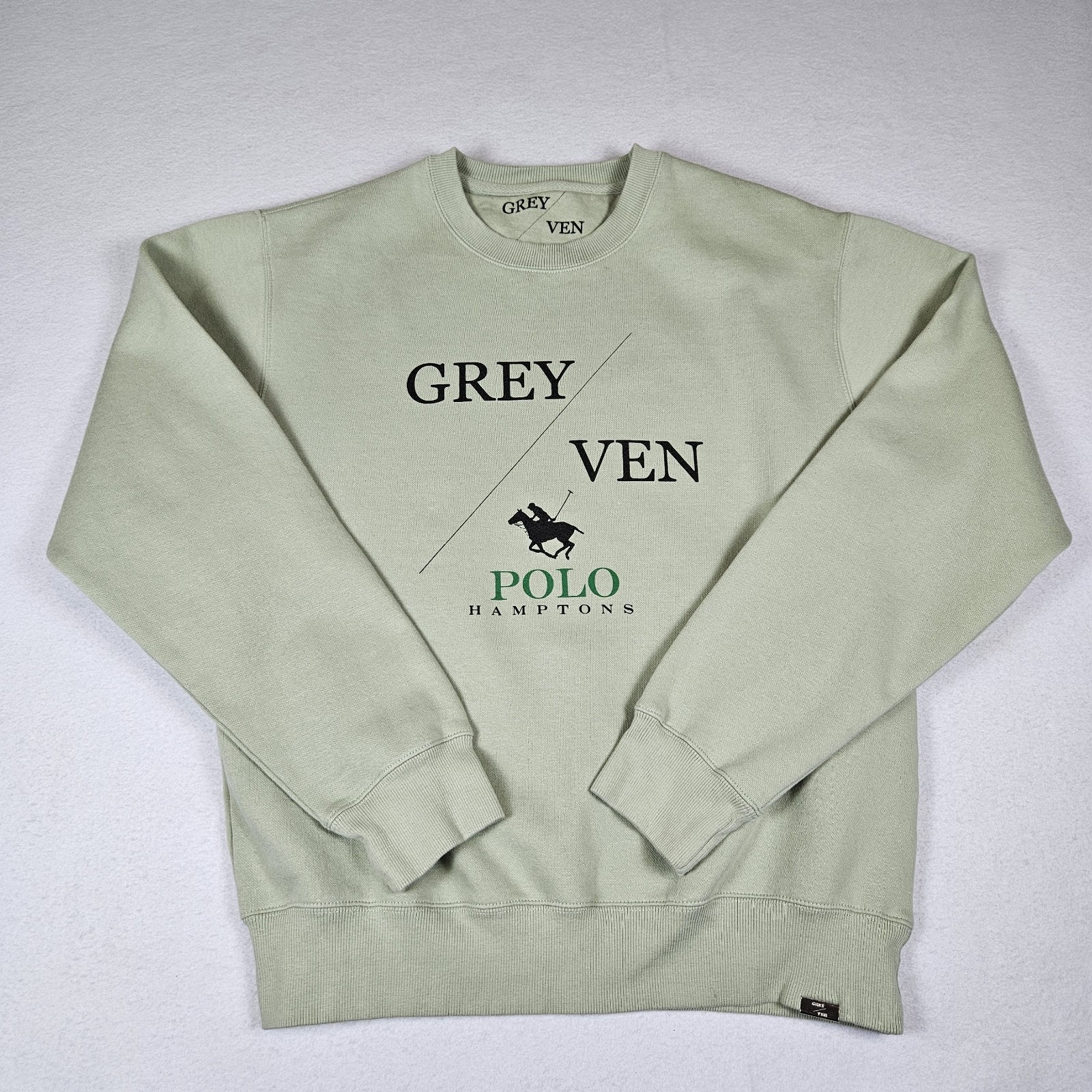GREY/VEN Polo Graphic Logo Sweatshirt Hamptons Luxury Green Crewneck Womens M