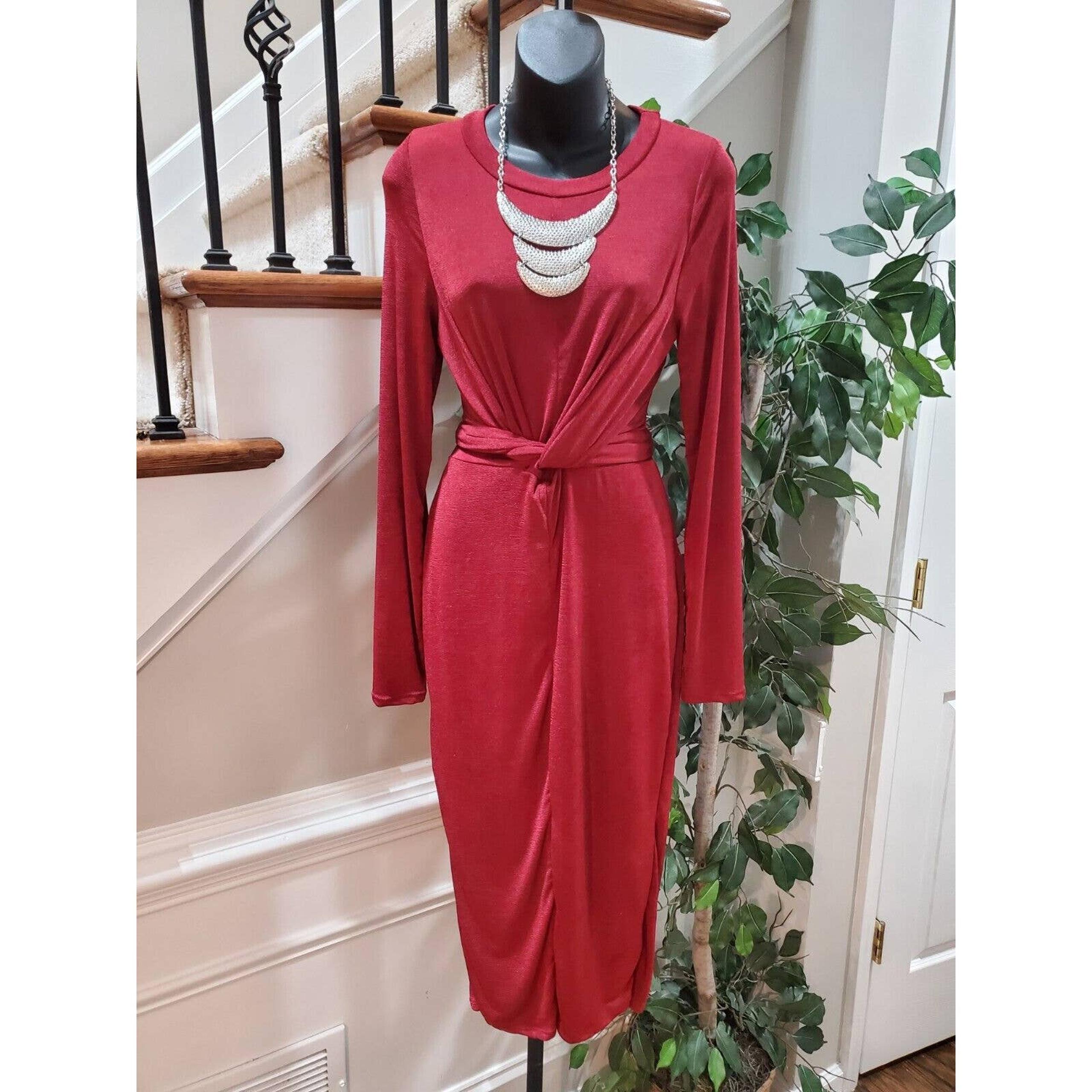 Fashion Nova Burgundy Be Honest Tie Front Knee Length Midi Dress XL