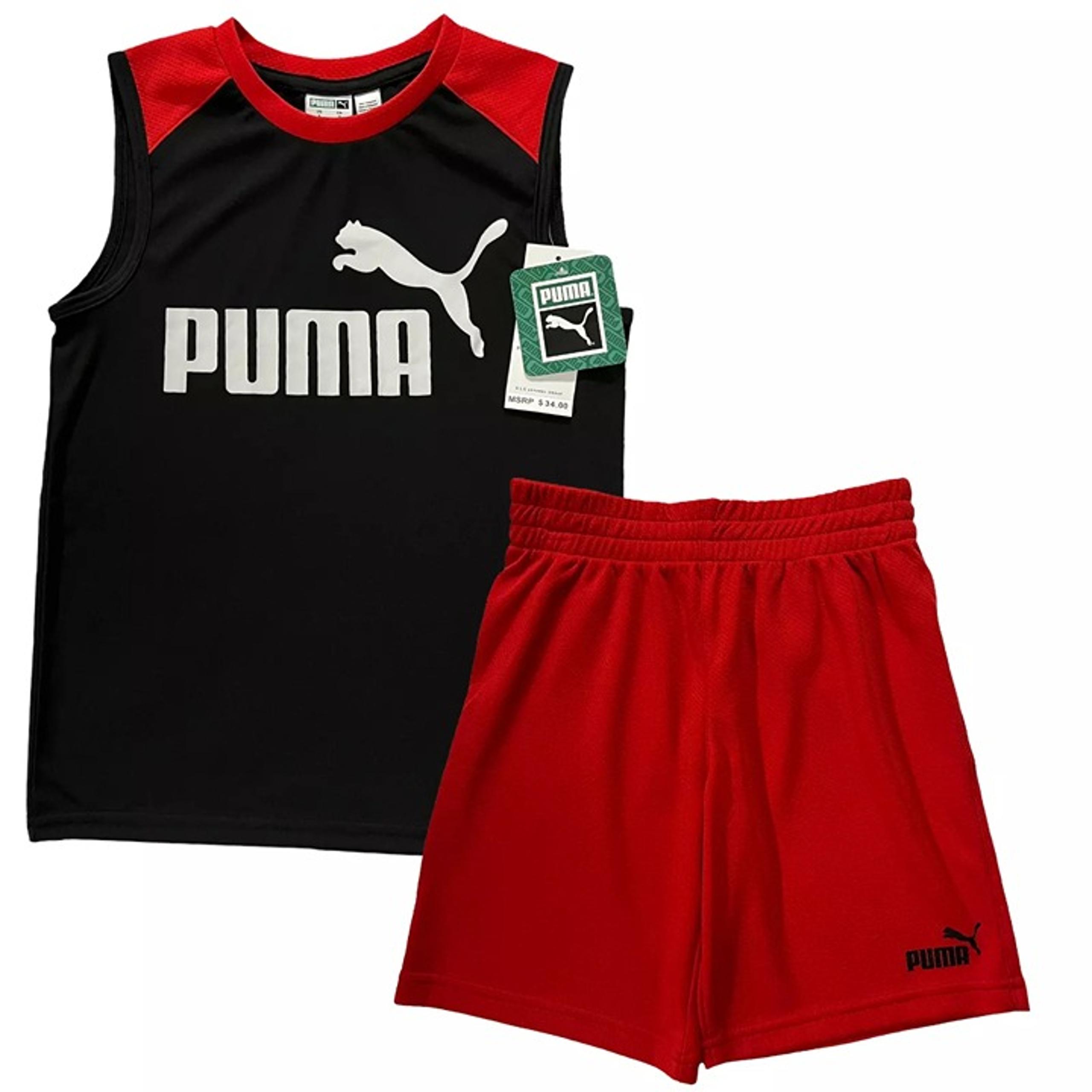 Puma Little Boy's Shorts & T Shirt Set Size 5 Black/Red Breathable Quick Dry