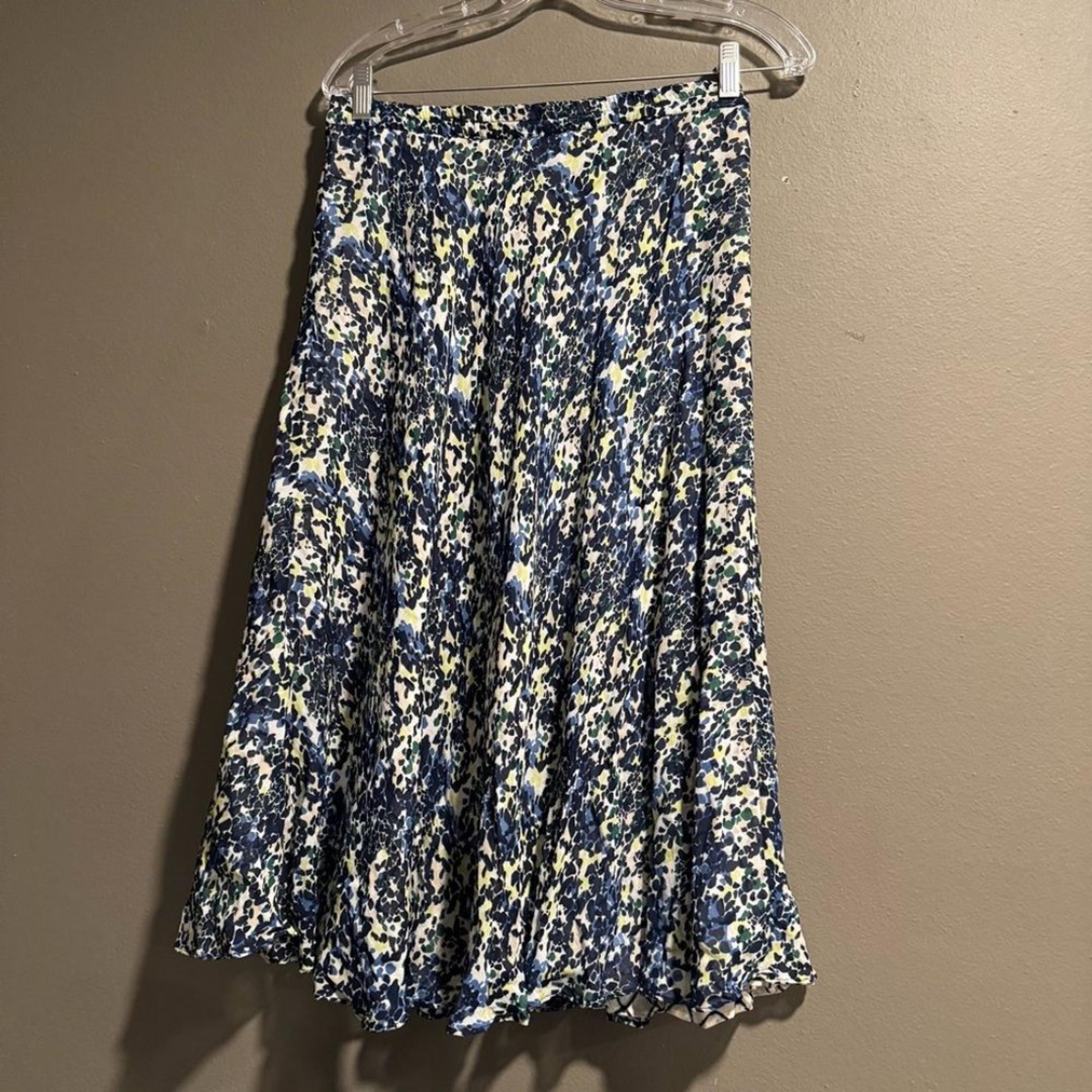 Coldwater Creek Blue and White Midi A-Line Reversible Skirt Size M 10-12