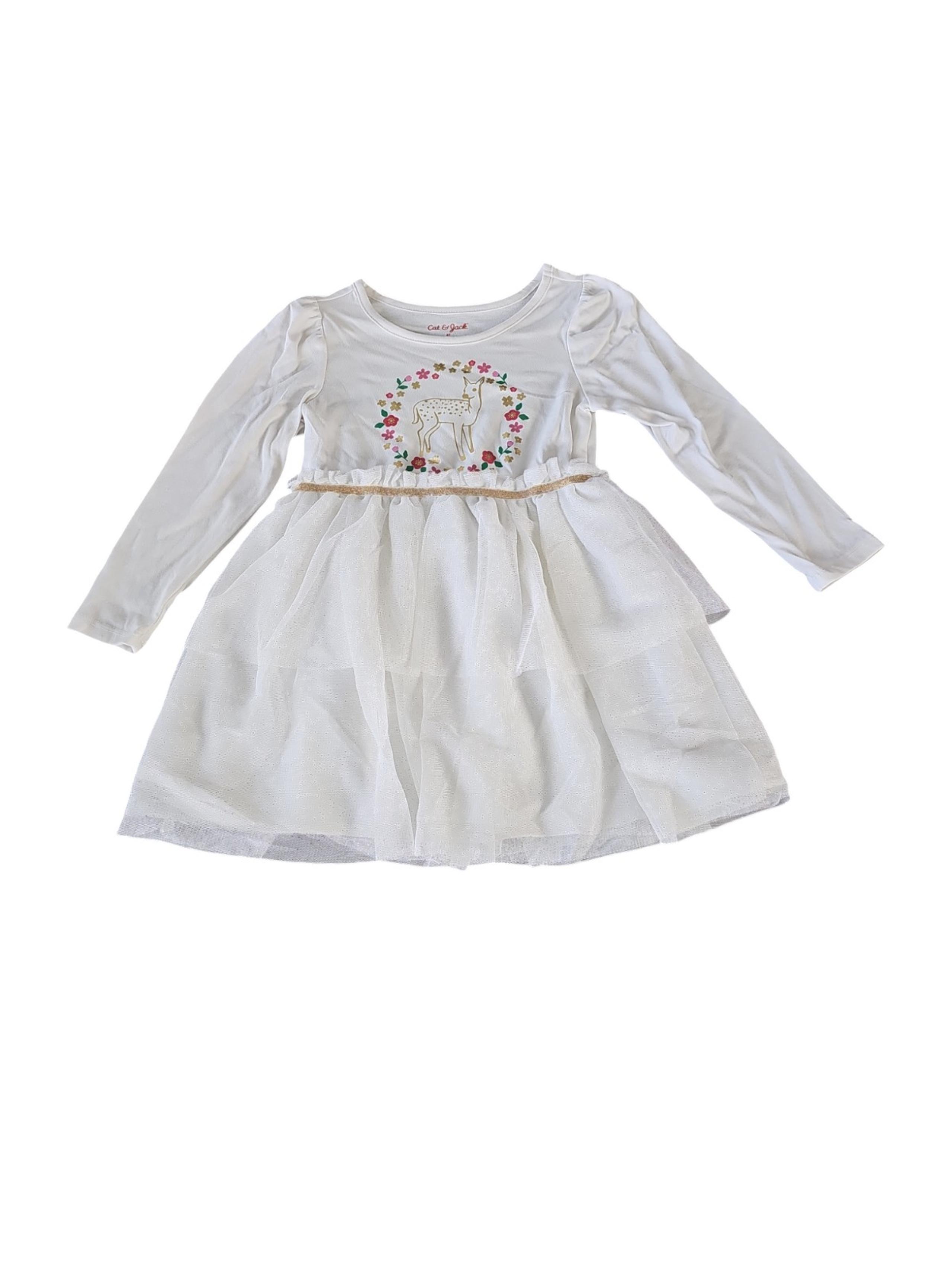 Cat & Jack Christmas Reindeer Girls Tulle Sparkle Dress Sz 4 Toddler