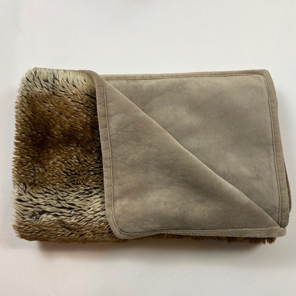 Pottery Barn Brown Faux Fur Ombre Throw Blanket