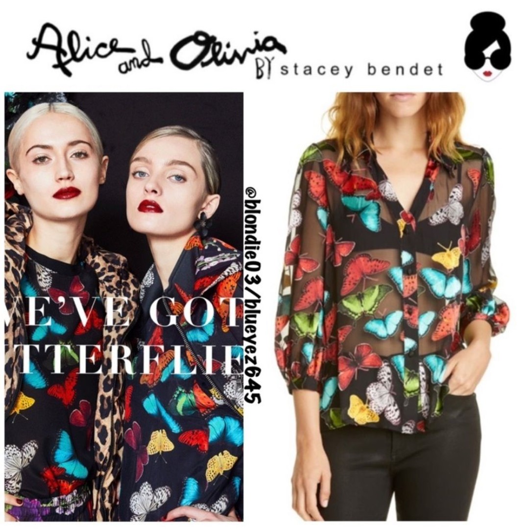 Alice + Olivia “Sheila” butterfly print blouson blouse XS
