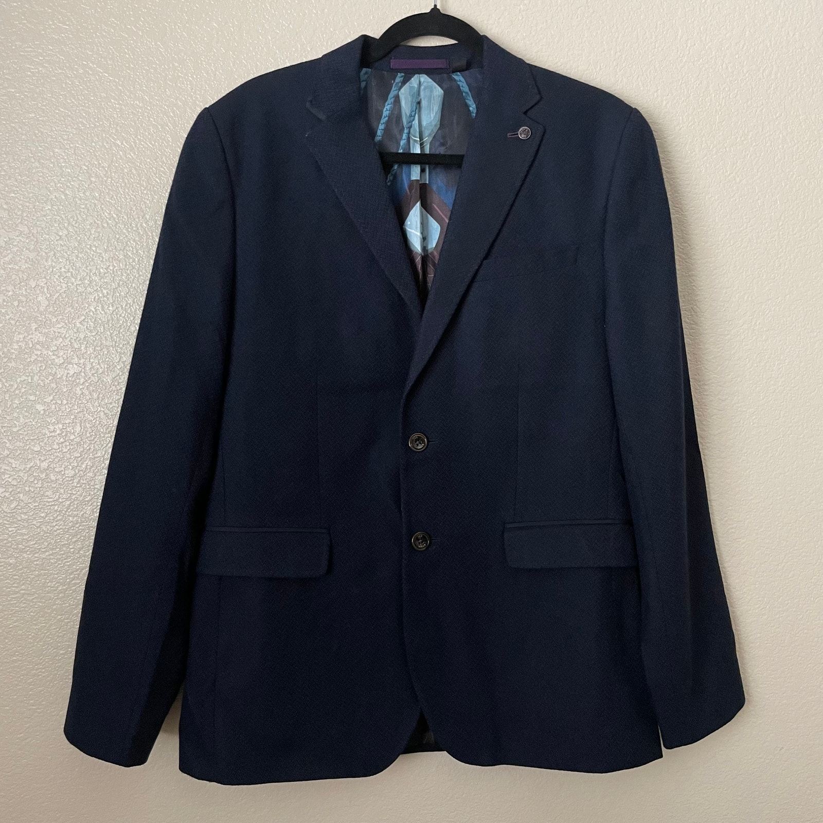 Ted Baker Blazer Mens Large Blue Glen Wool Sports Coat Jacket Preppy Academia