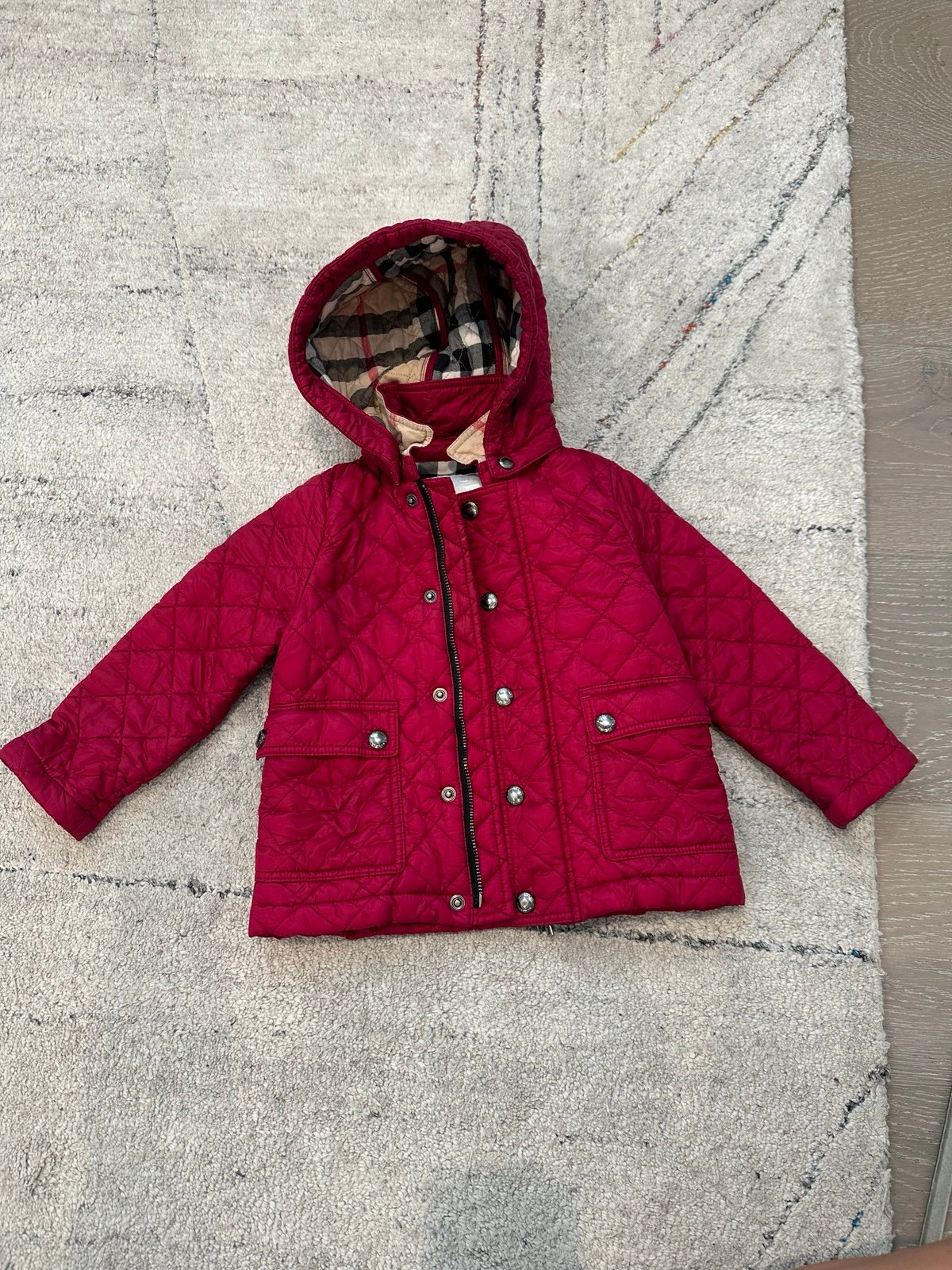 Authentic Kids Girl Magenta Red Pink Removeable Hooded Jacket Quilted Coat 18 mo