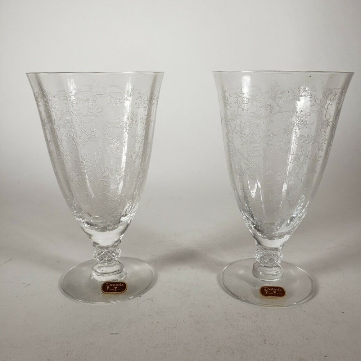 Set of 2 Beautiful Fostoria Chintz Goblet stem