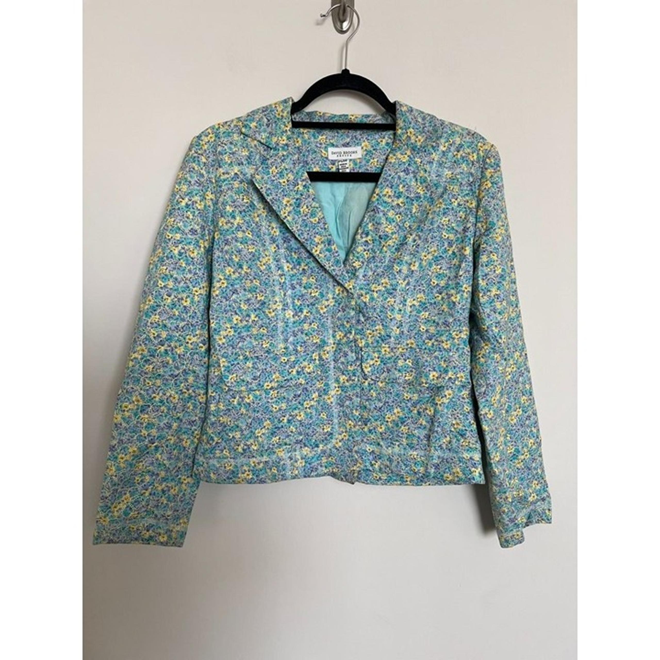 David Brooks - Floral Blue Blazer - Size Petite Small