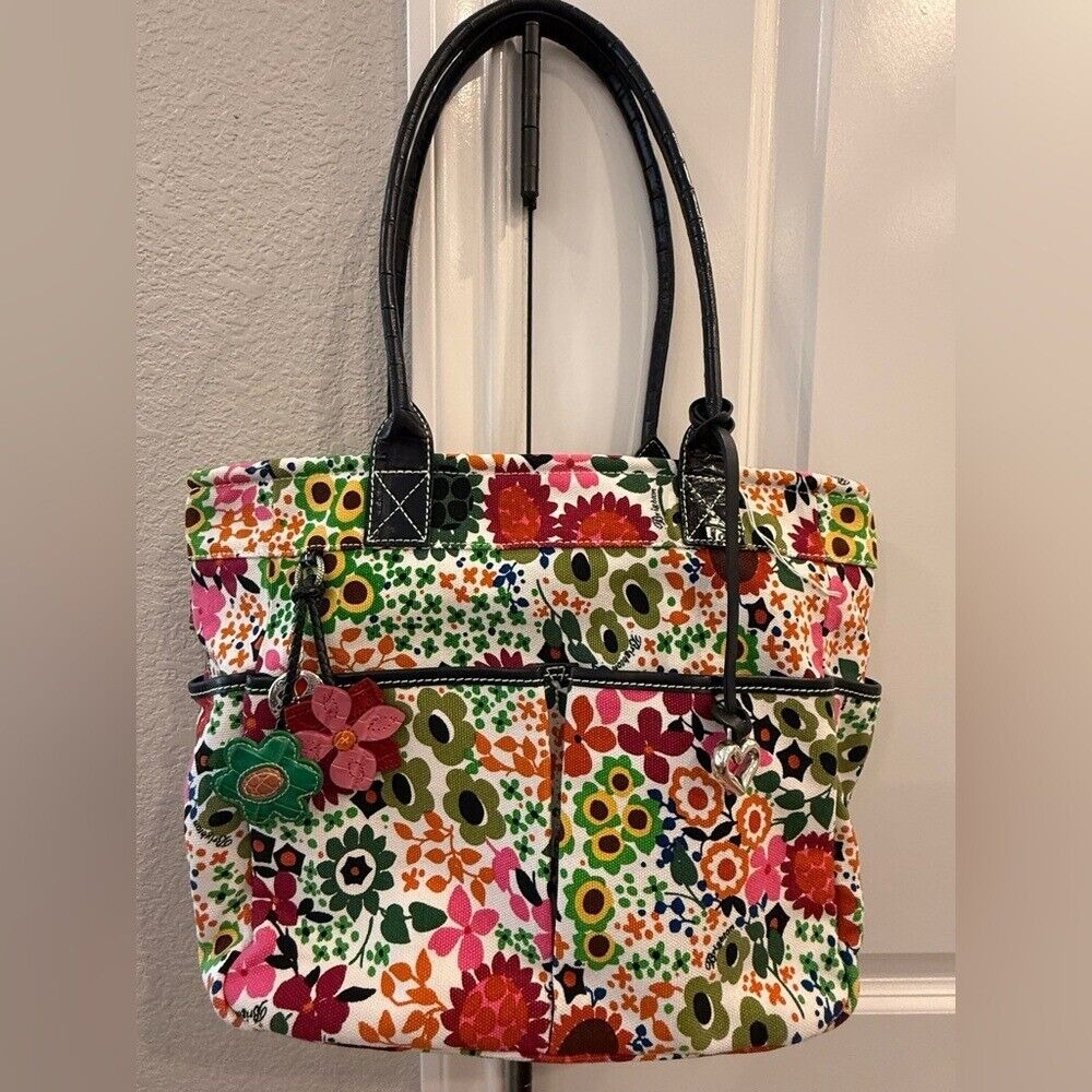 NWOT…Brighton Petunia Colorful Floral Canvas Tote with Pockets and Charms