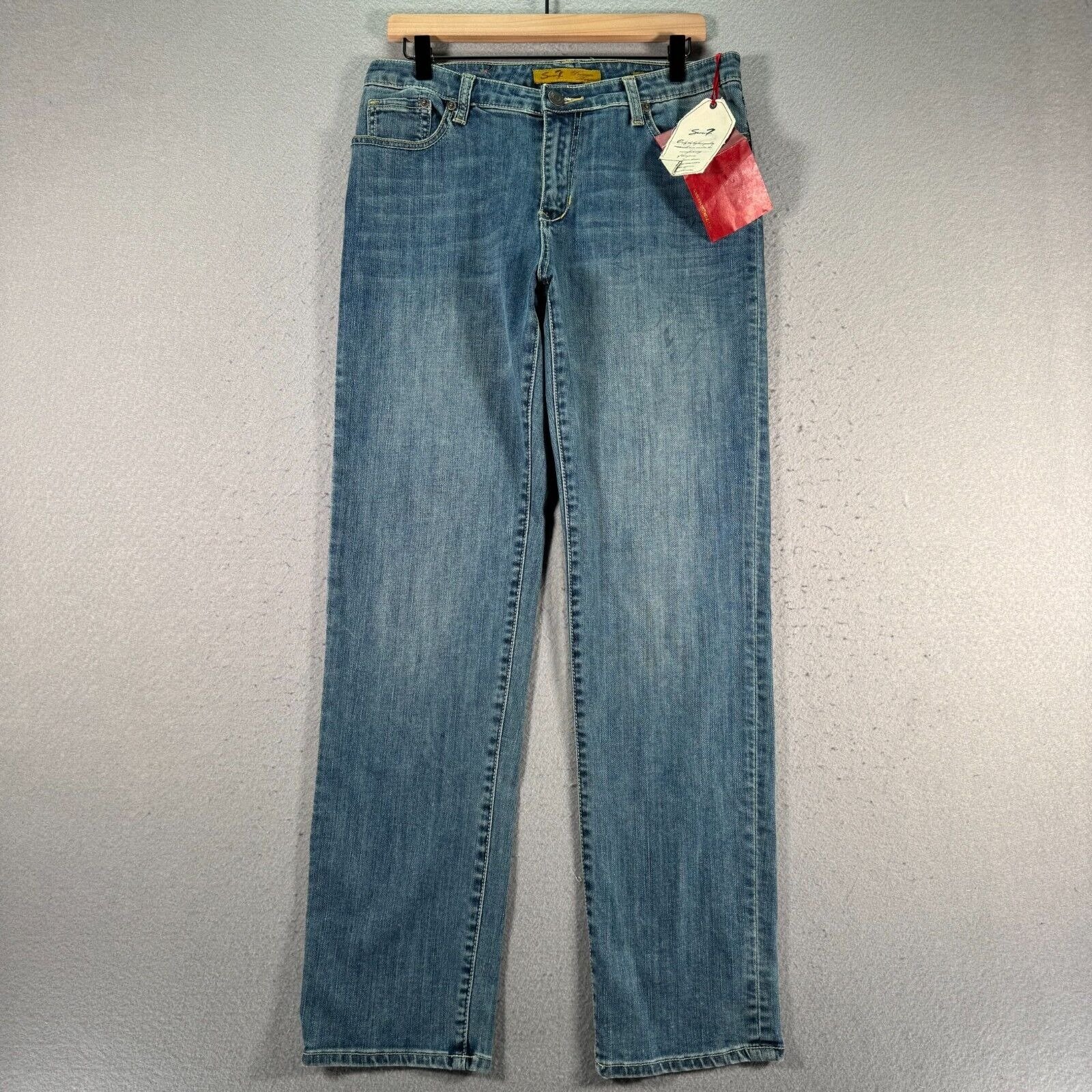 Seven7 Straight Leg Jeans Womens 10 Blue Medium Wash Comfort Heavyweight Stitch