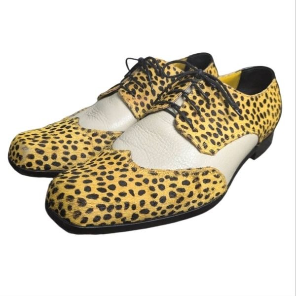 Bespoke yellow & black dots calf hair square toe dress oxford custom shoes 11.5