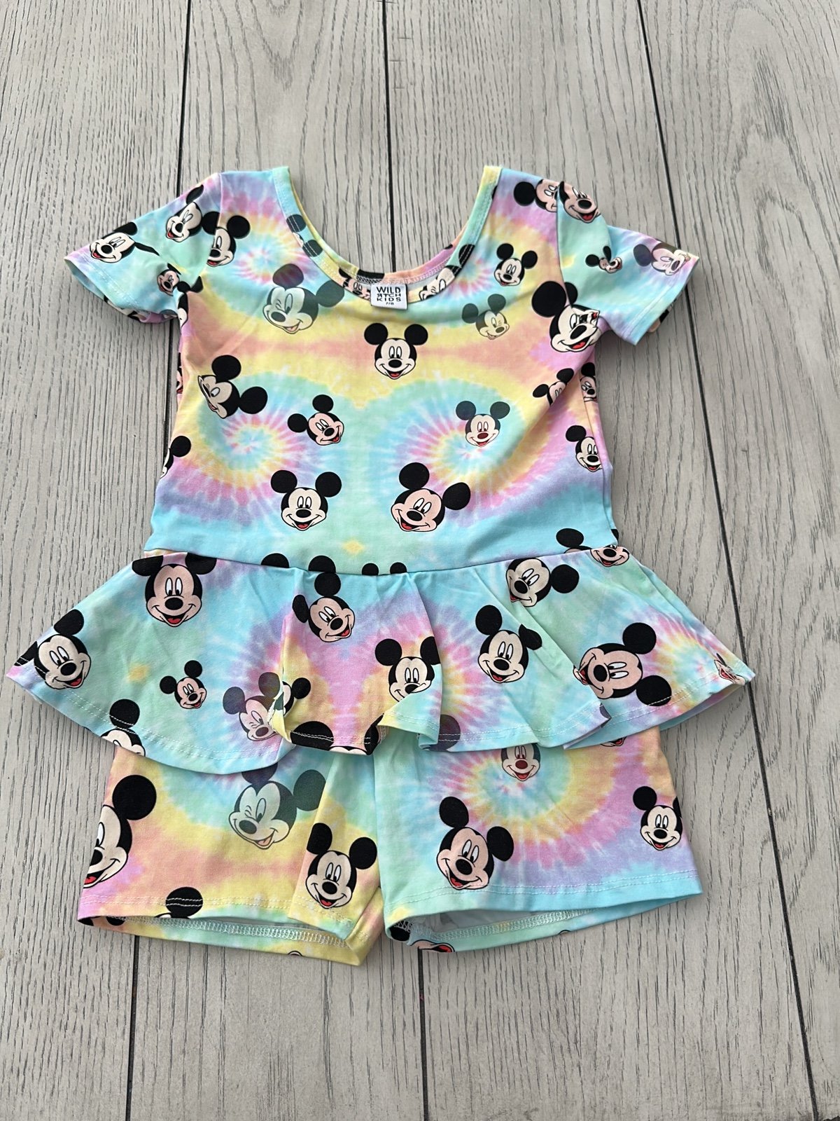 Wild Rich Kids Disney Pastel Tie Dye Mickey Romper 7/8