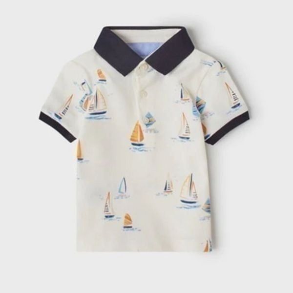 Mayoral Boys Sailboat Printed Polo, Off-White, New, NWT, 12 months