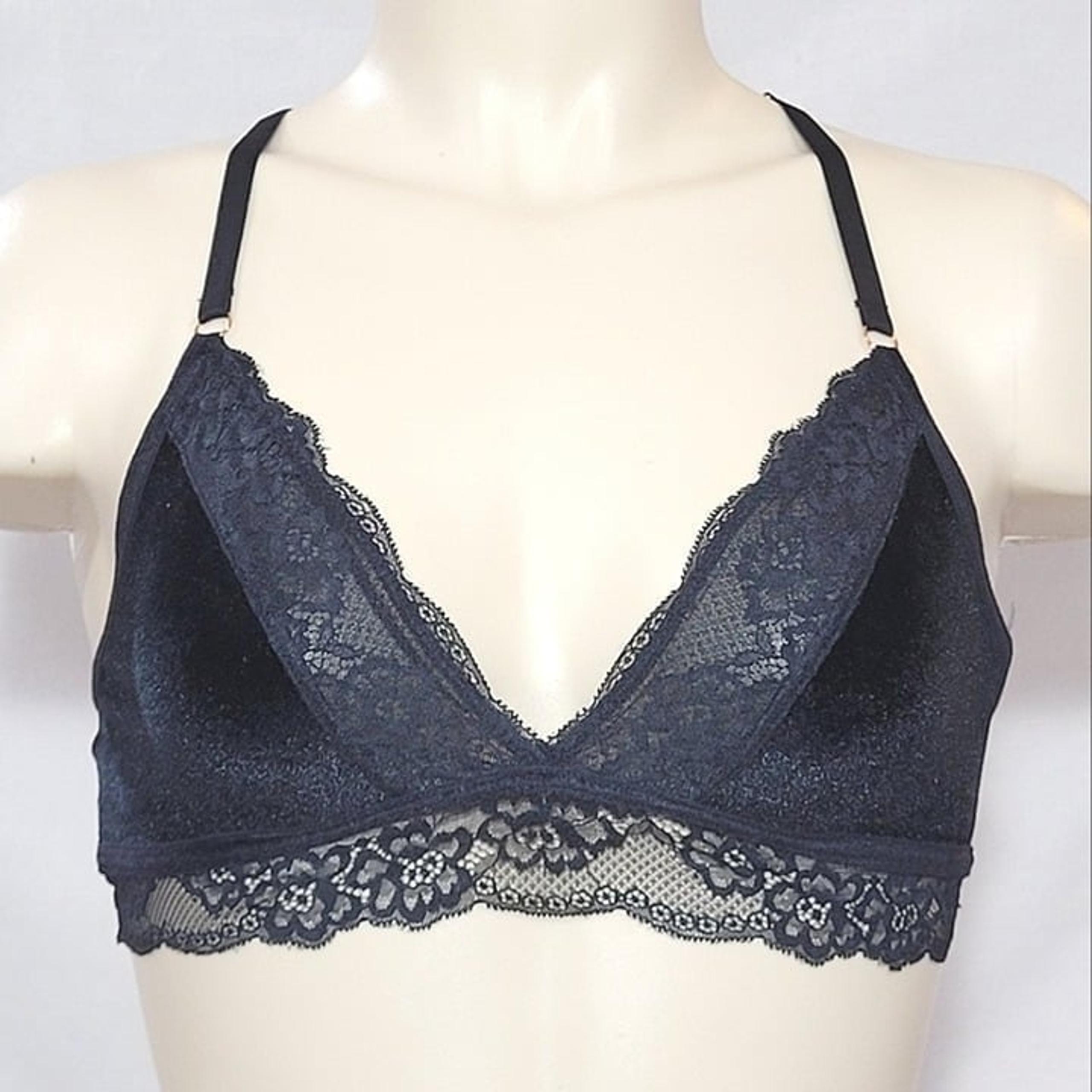 XS X-SMALL Gilligan & O'Malley Velvet and Lace Bralette Ebony NWT