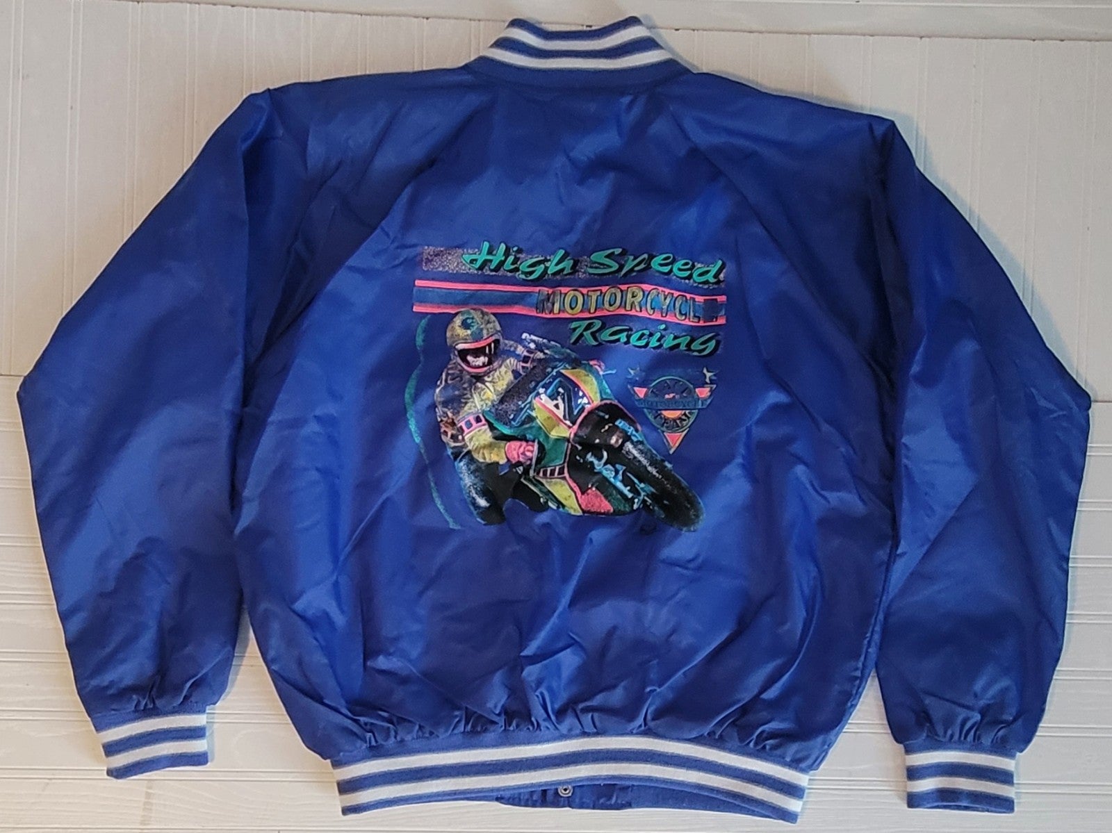 Mens Womens Blue Haband Puffer Bomber Letterman High Speed Motorcycle Racing