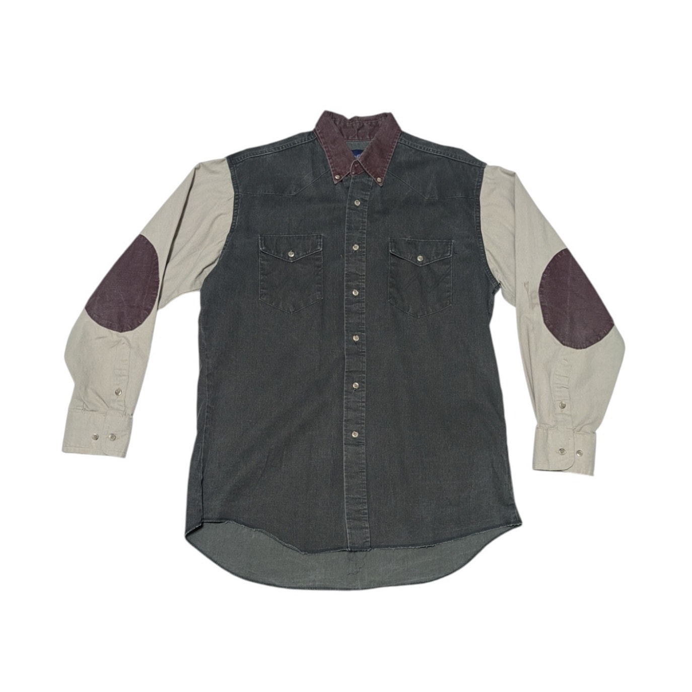 Vintage Wrangler Waxed Cotton Button Down Shirt Colorblock Grunge Western Retro
