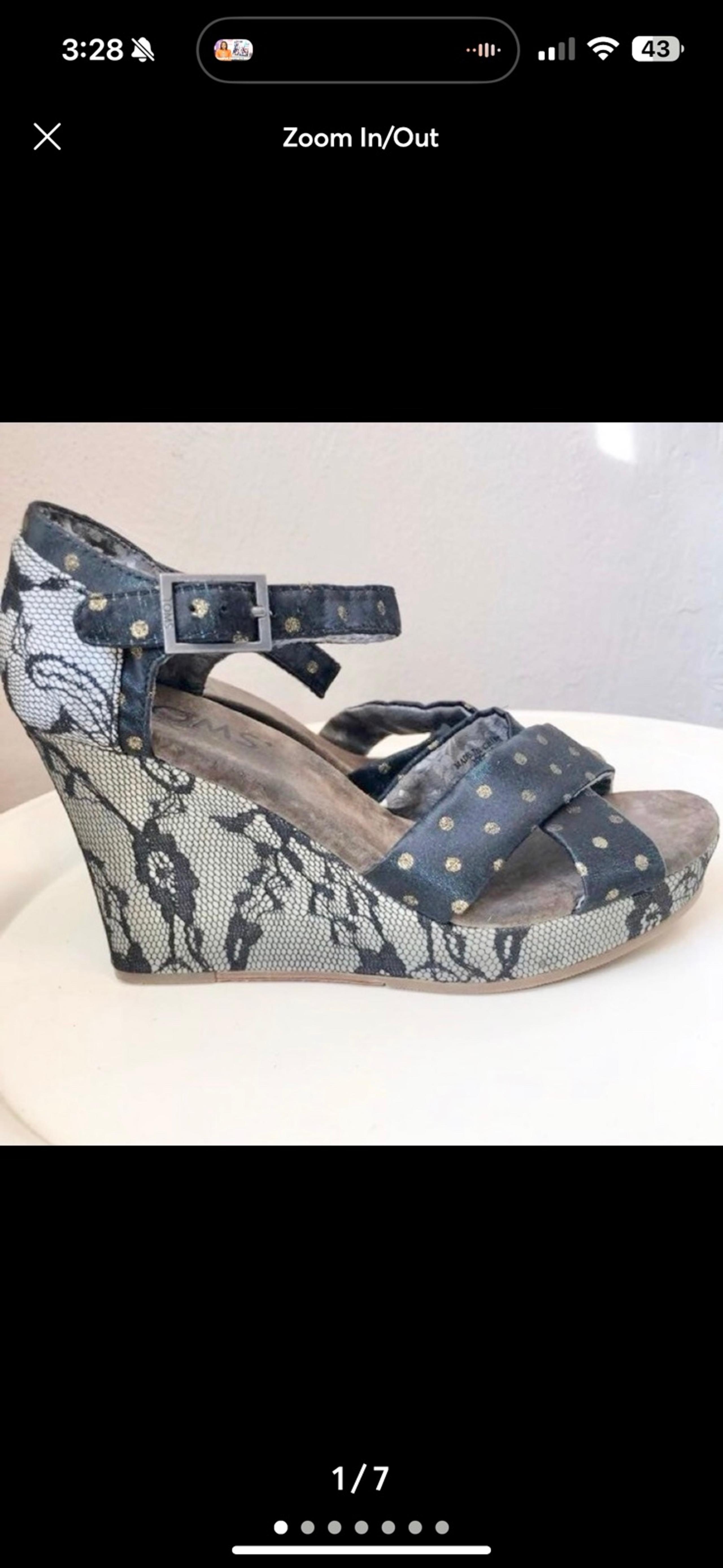 Toms Black Floral Lace Wedge Sandals Shoes Size 6.5