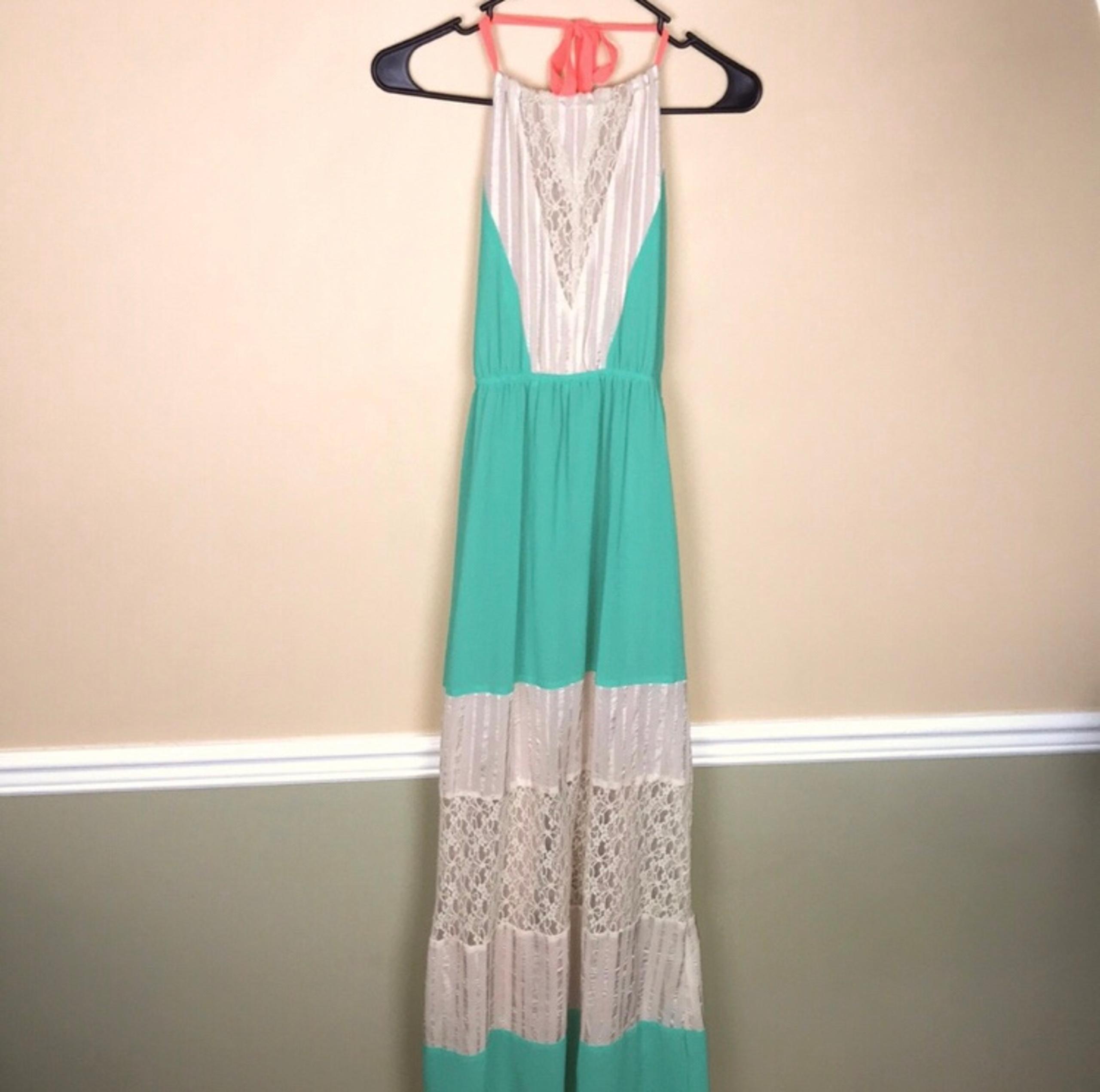 Flying Tomato Women’s Chiffon Lace Green Cream Hot Pink Halter Maxi Dress