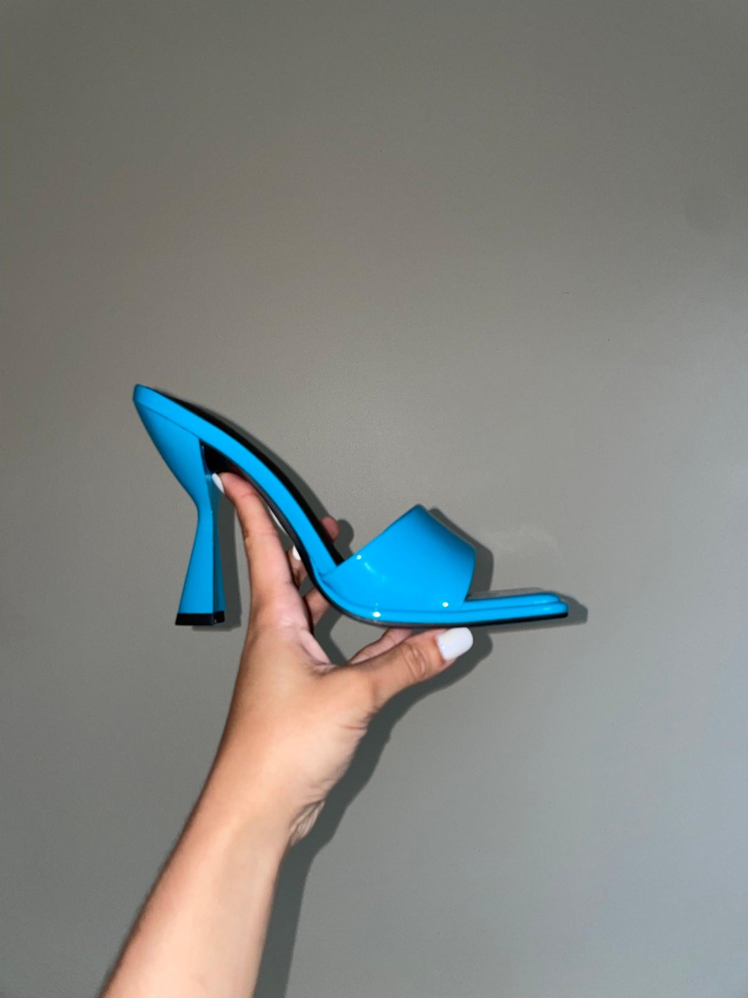 ASOS Design heeled mules in cyan blue