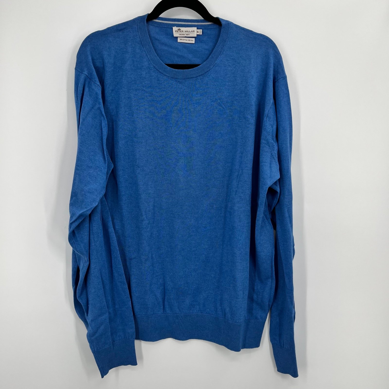 Peter Millar Crown Soft Crewneck Sweater Pullover Top Cotton Silk Blue XL