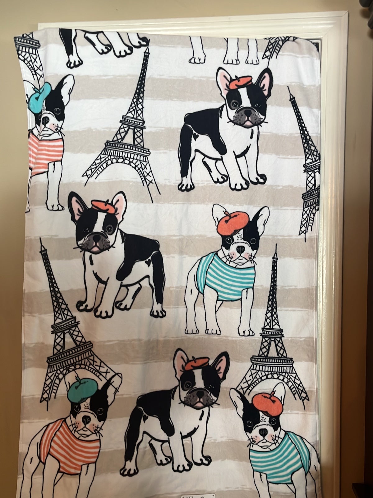 Kassafina Home Paris Frenchie French Bulldog Beach-3 Piece Set-100% Cotton-NWT