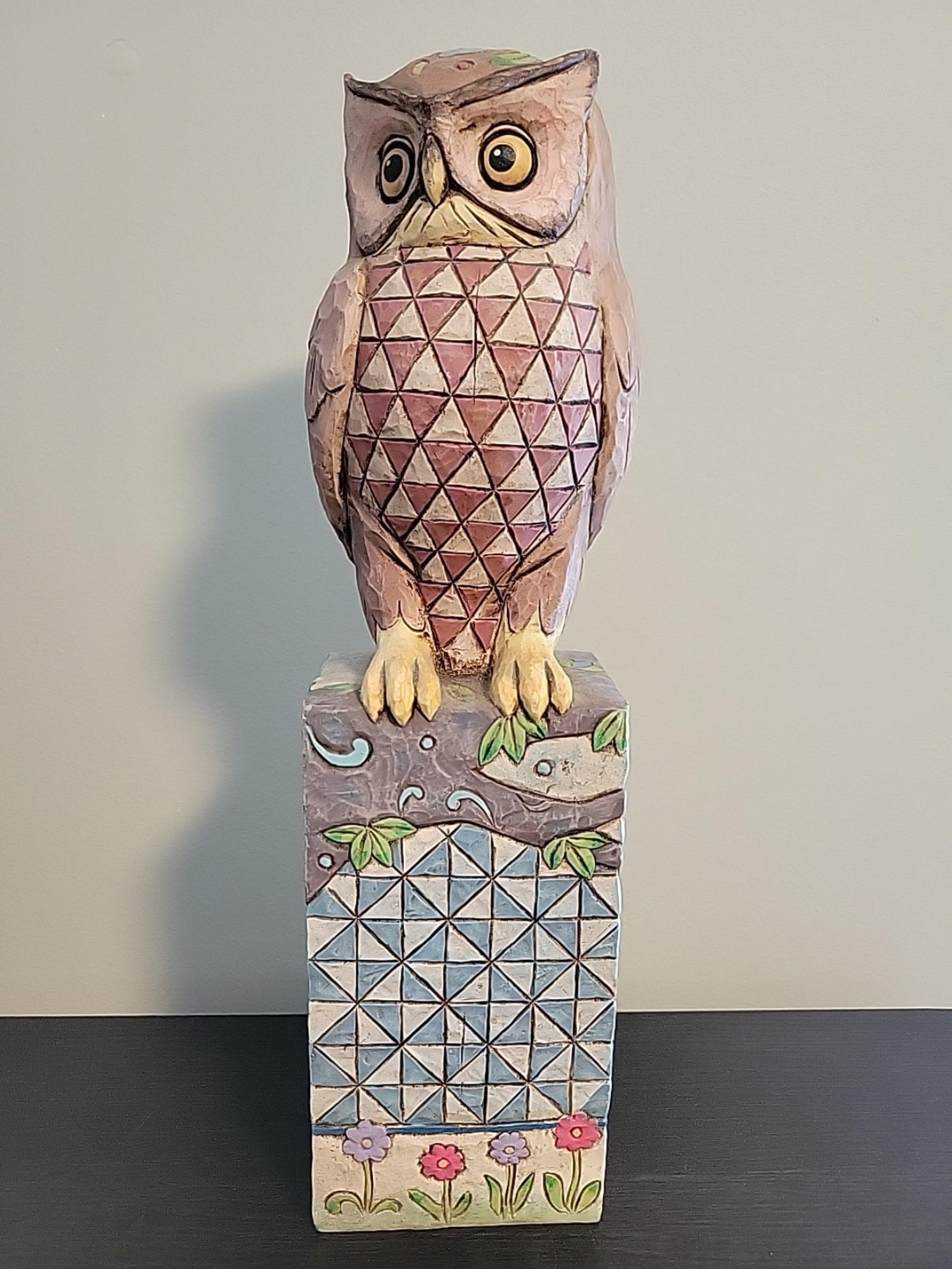 JIM SHORE OWL ON PEDESTAL HEATWOOD CREEK 14" C4005178
