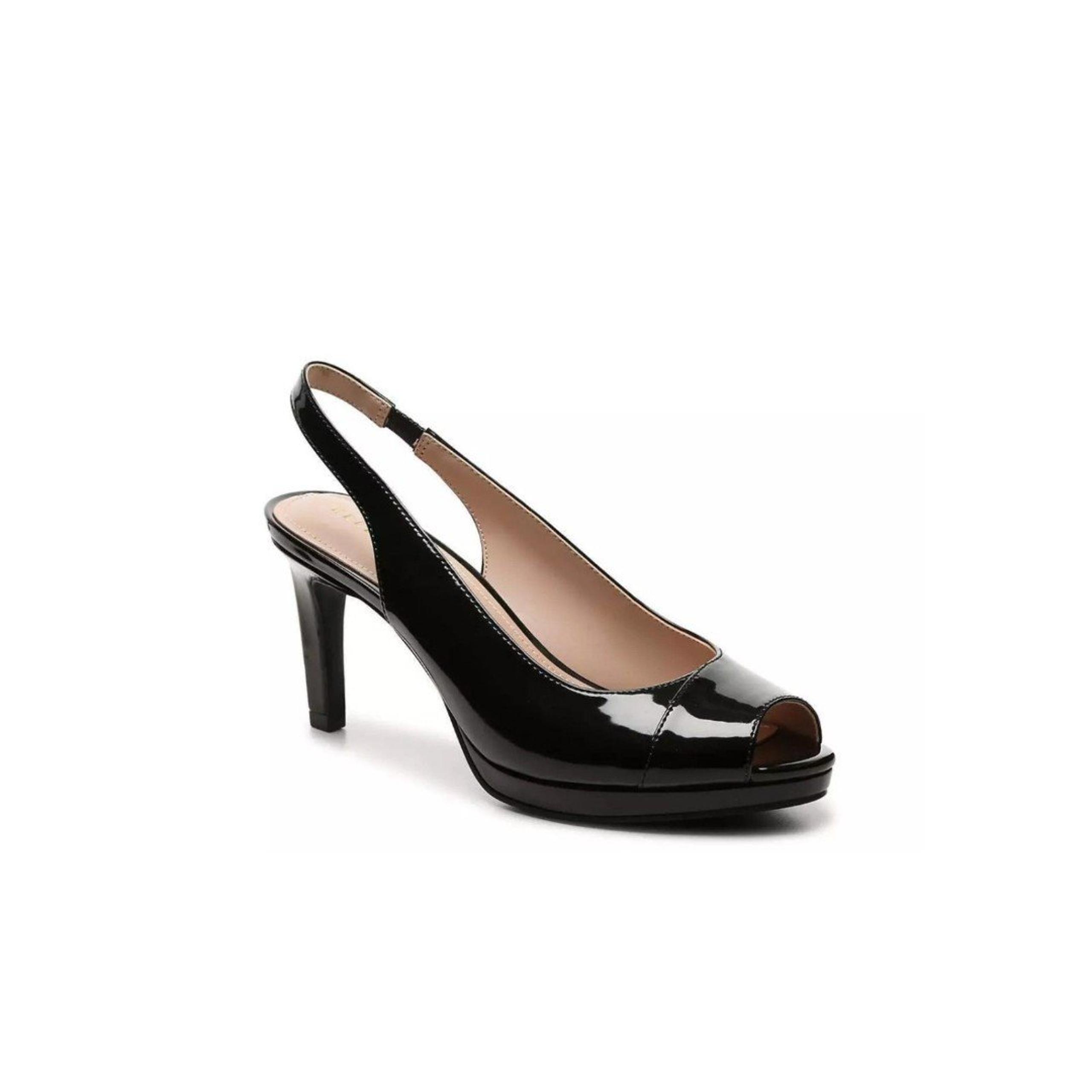 NIB Kelly & Katie Elegant Black Patent Peep Toe Slingback Heels US Size 9.5 M
