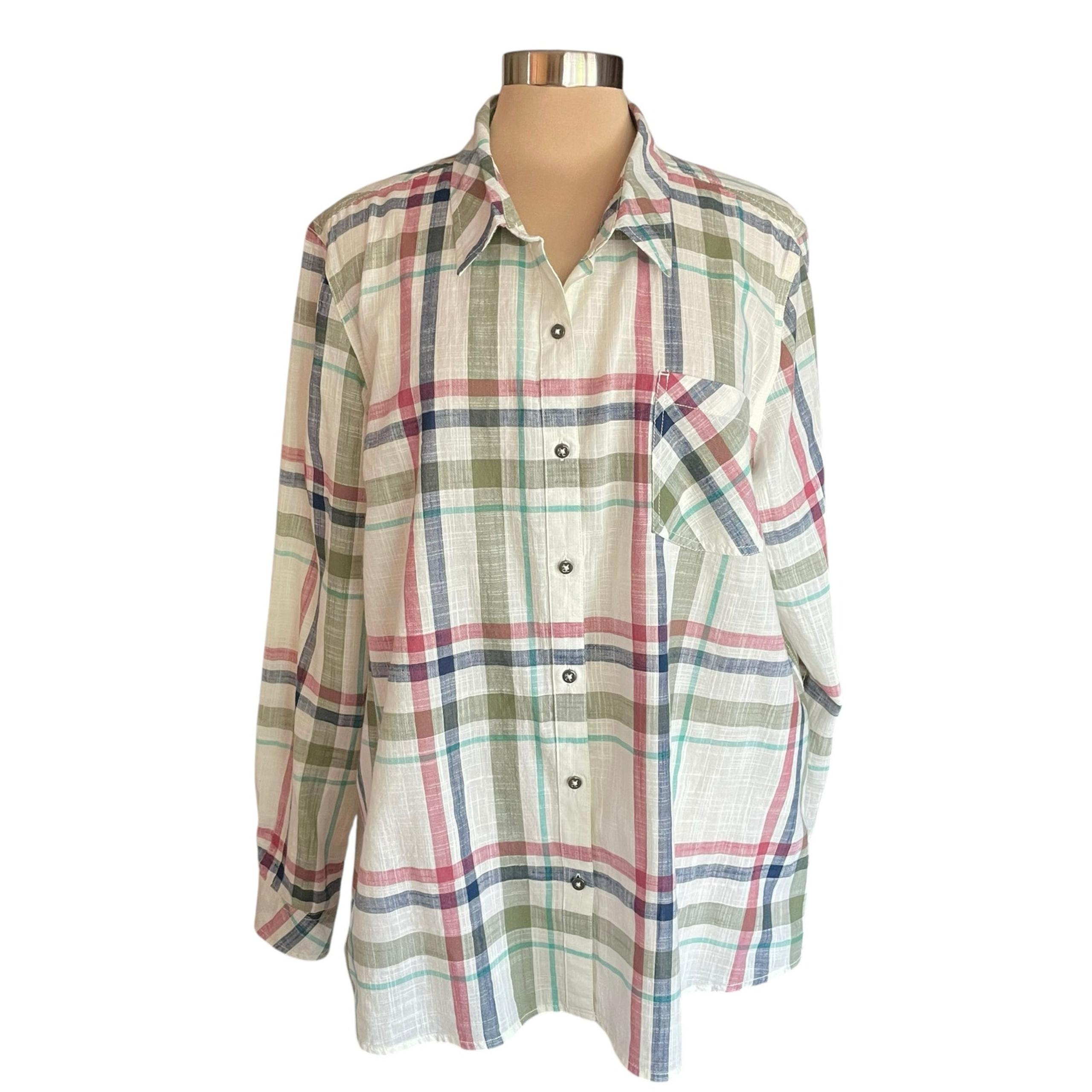 Natural Reflections Plaid Button Down Shirt XXL 100% Cotton Casual Lightweight