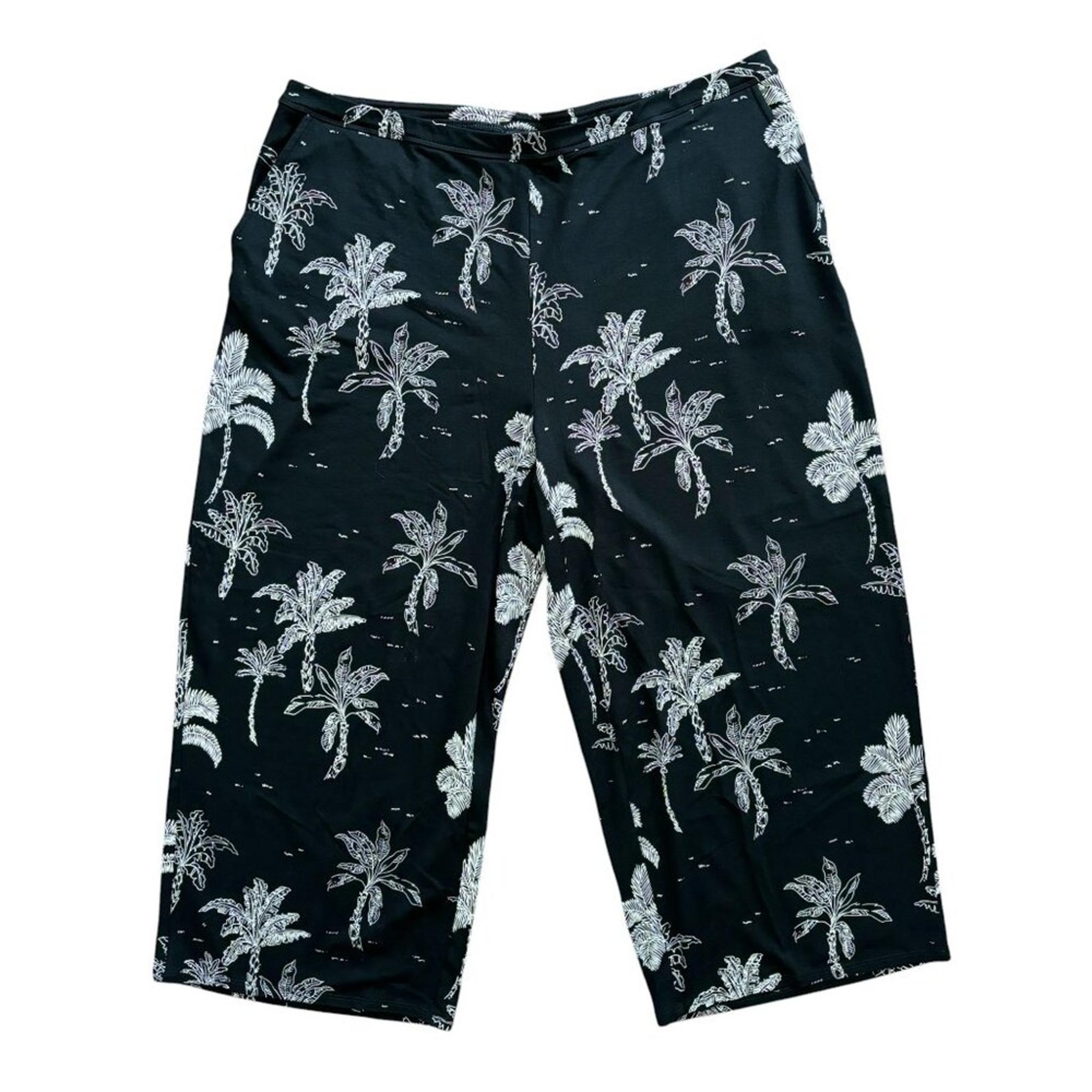 J.JILL Wearever Full Leg Crop Tropical Pull On Pants in Black White WOMEN'S XL