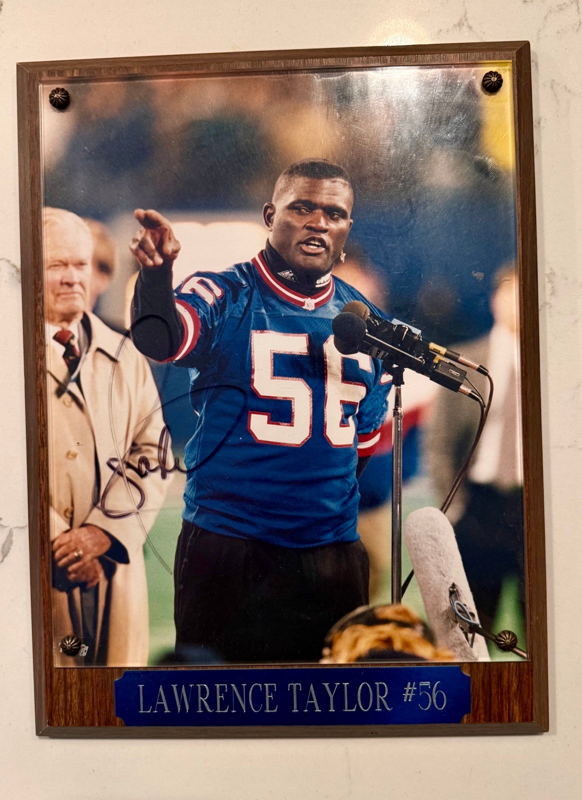 Rare “End of an Era” Signed Lawrence Taylor Plaque 9” X 11.5”. With VIP Dinner T