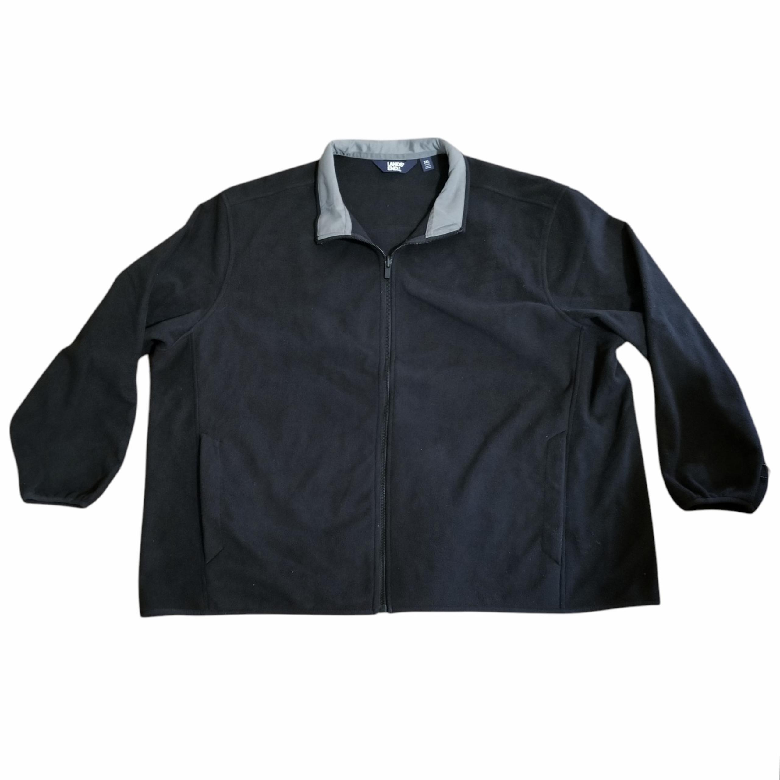 Lands End Mens Big Marinac Fleece Jacket 3X 54-56 Full Zip Black Water Resistant
