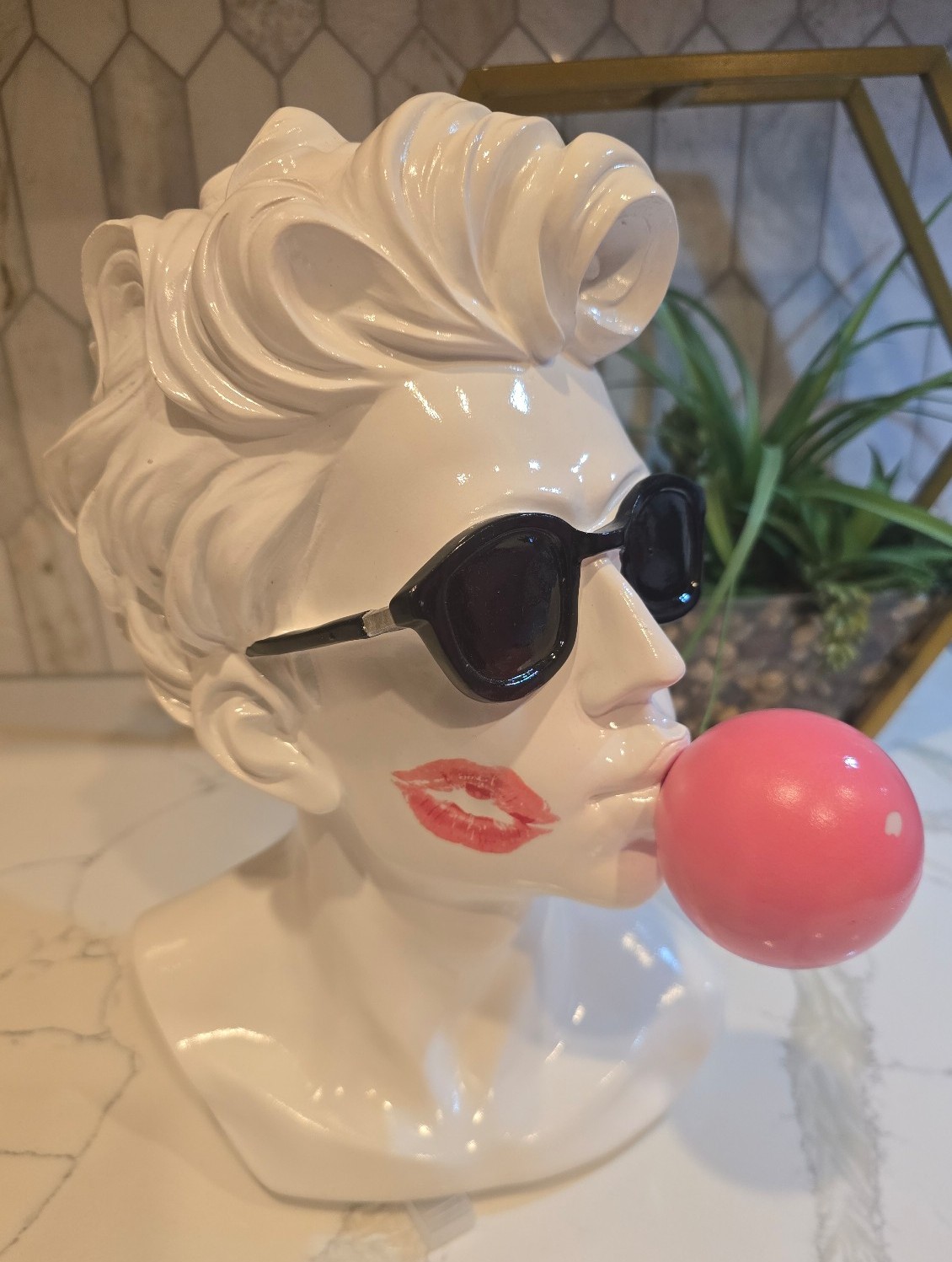 Male Bust W/ Sunglasses Blowing Pink Bubblegum Bubble by Cupcakes and Cashmere