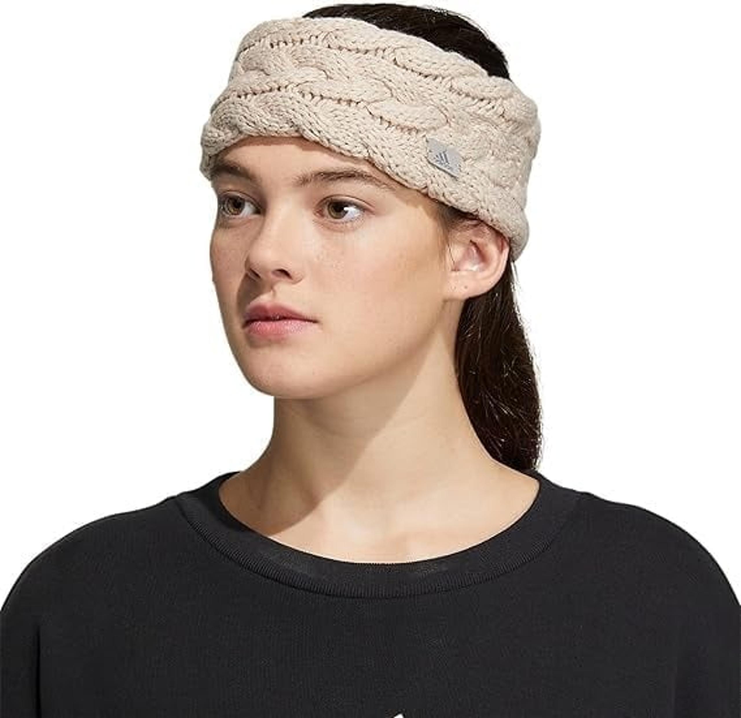 Adidas Women's Fashion Knit, Fleece Lined Headband, Wonder Beige - NEW
