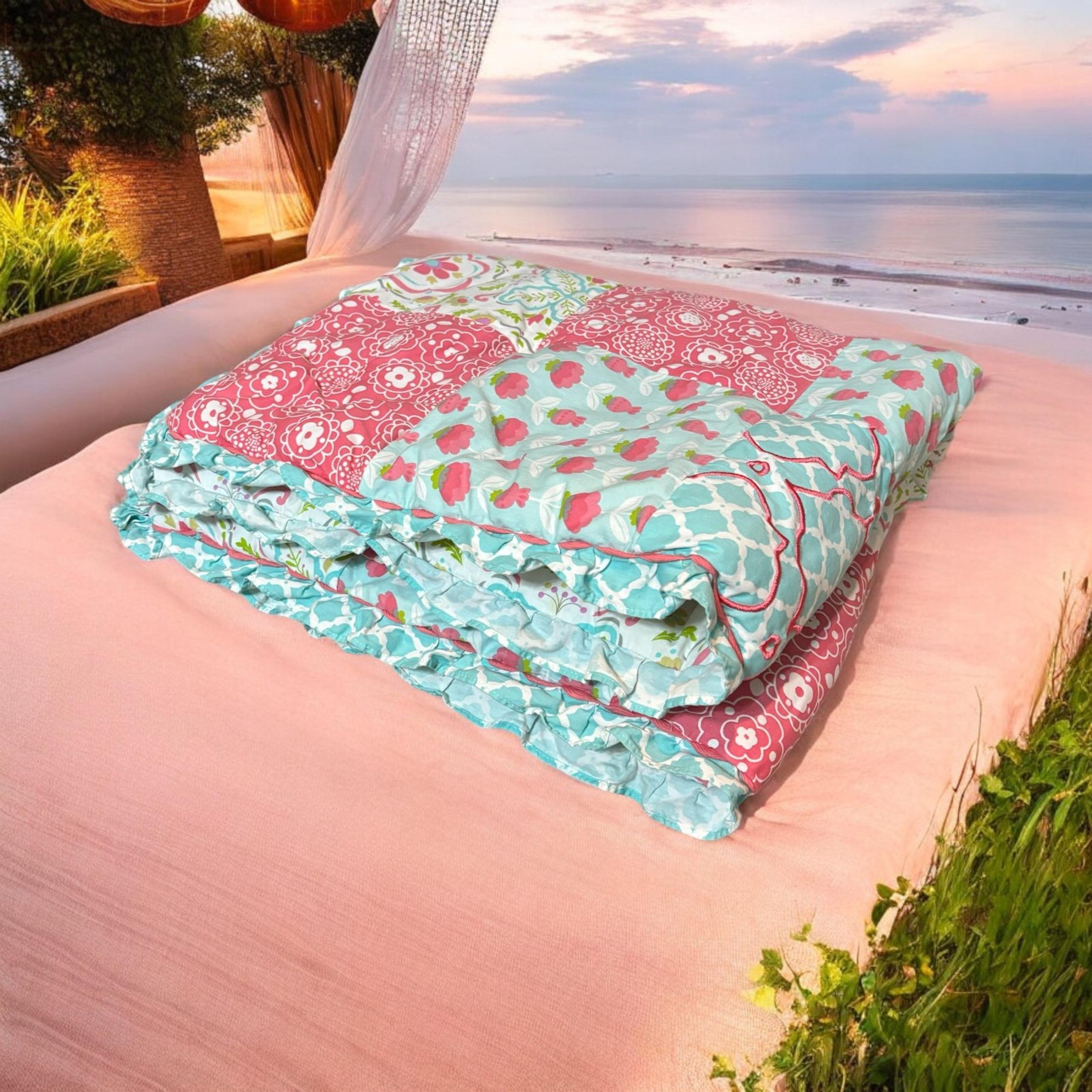 The Peanut Shell “Mila” Crib Baby Quilt Comforter Embroidered Floral Patchwork