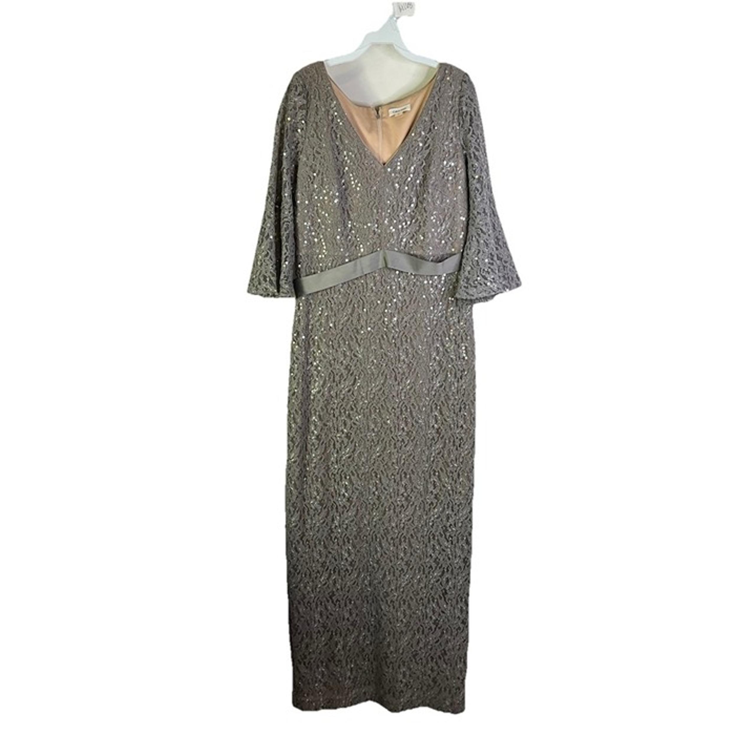 Calvin Klein Womens 14 Lace Bell Sleeve Sequin Gown Dress Mother of Bride