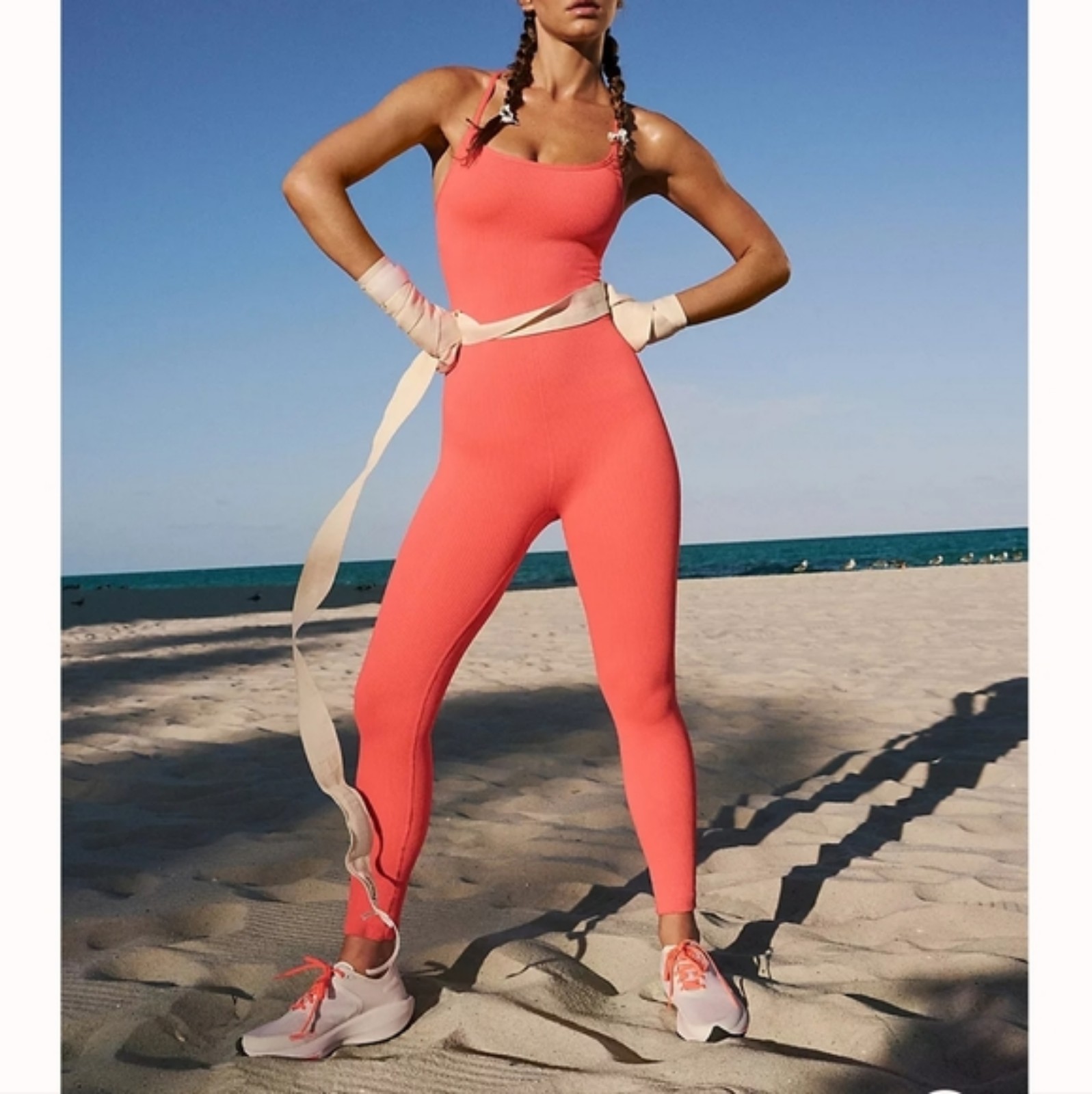 FP Movement Women's Happiness Runs Square Neck Onesie in Watermelon Sz XS/S