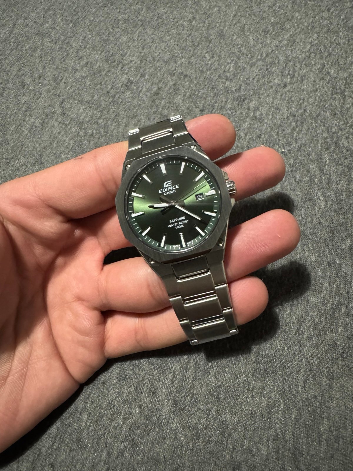 Casio EDIFICE Analog Stainless Steel Green Dial EFR-S108D-3A 100M Mens Watch