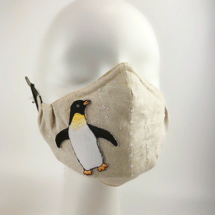 Face Mask Linen Penguin1 + Filter Pocket