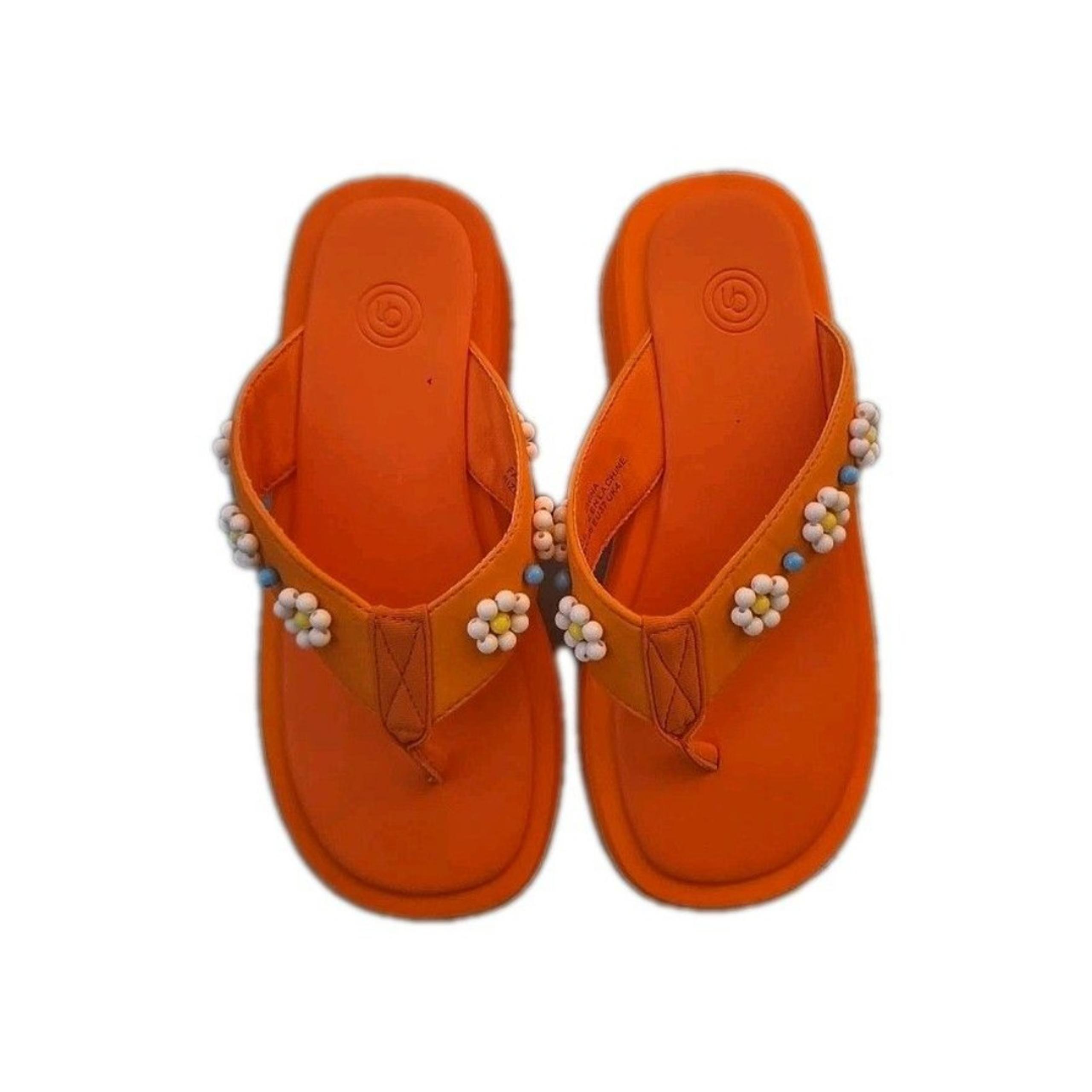 Womens Size 6 Urban Outfitters Embellished Platform Sandals Orange Beaded Flower