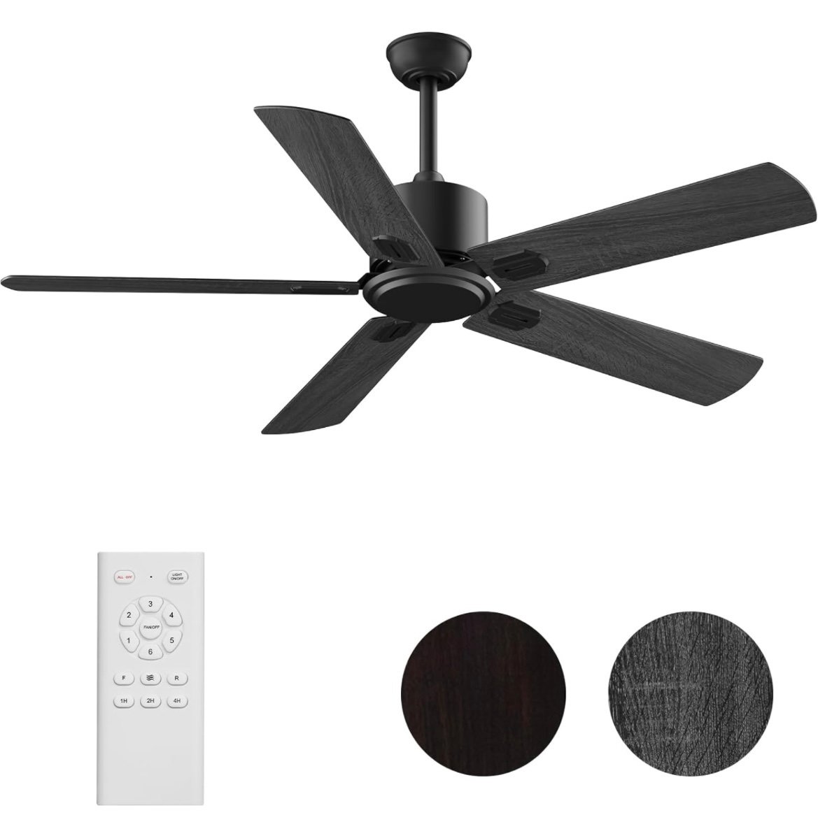 Ceiling Fan with Remote, 52 Inch Outdoor and Indoor Modern Black