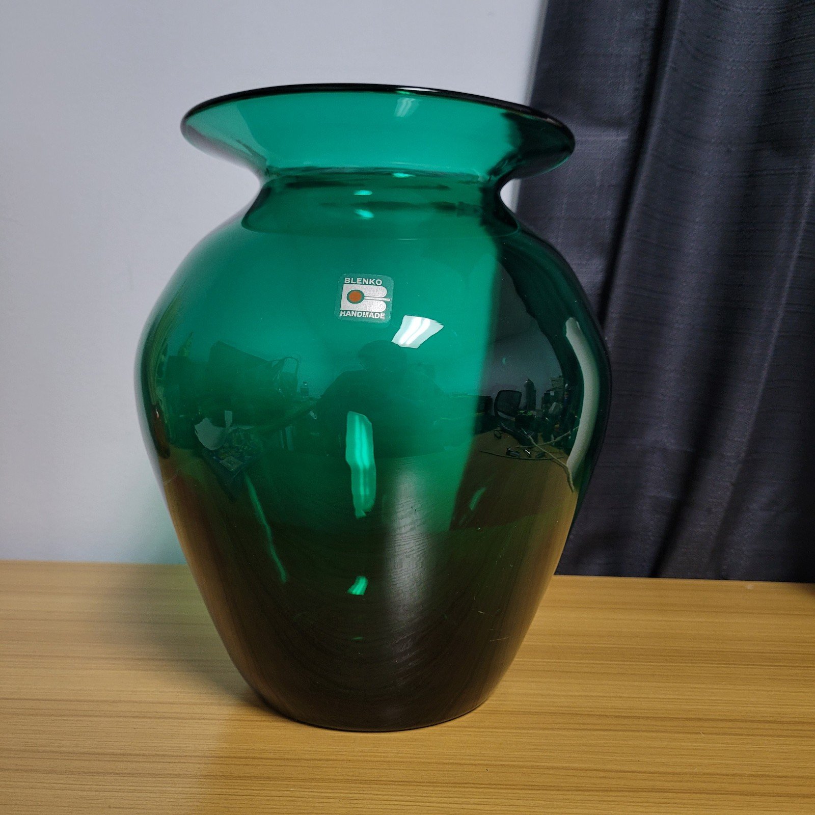 Blenko Emerald Green Glass Vase Handmade Blown