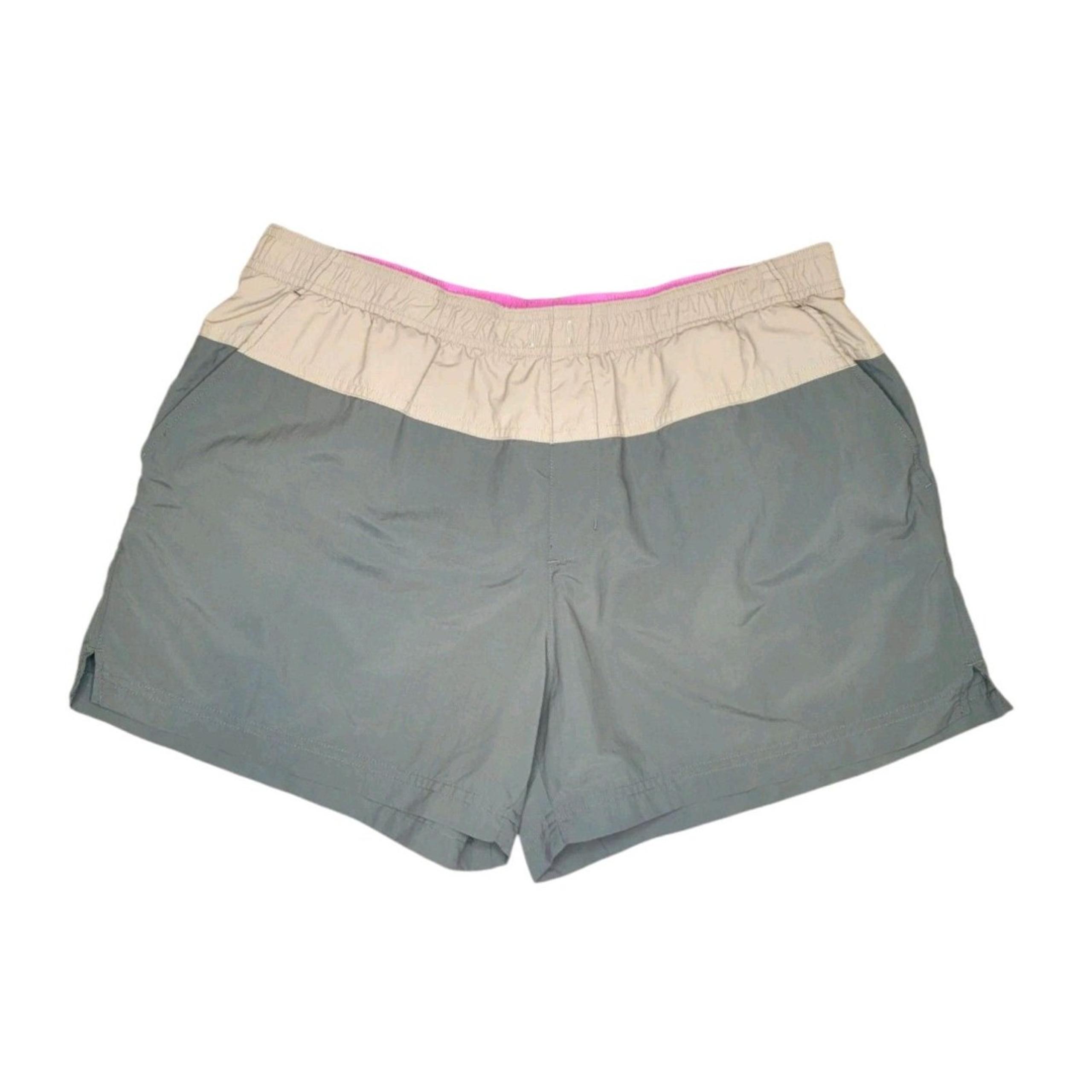Columbia Sandy River Shorts Womens LG Green Tan Lightweight Pull On Outdoor