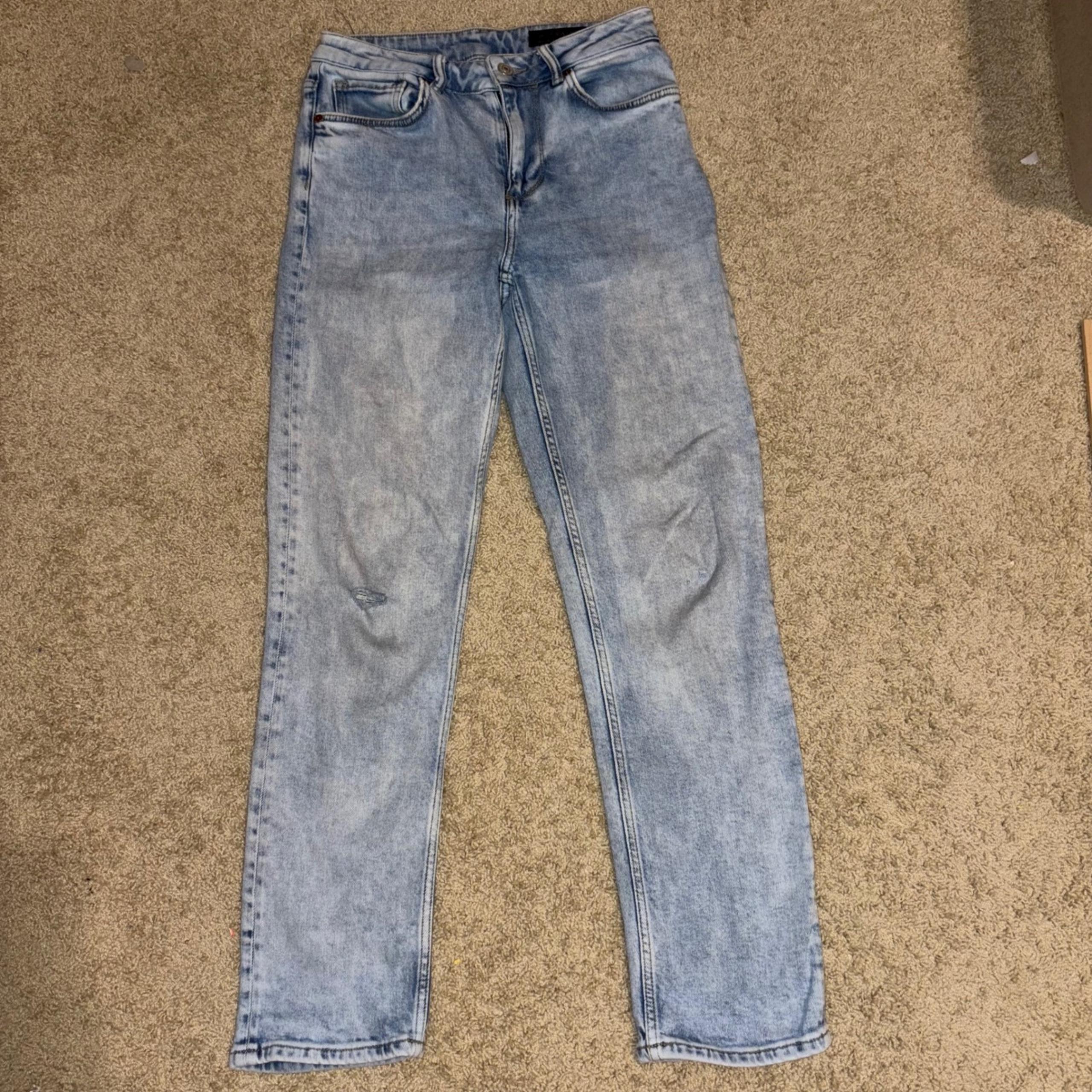 AllSaints Imogen High-Rise slim straight Jeans Light Wash Distressed Size 27