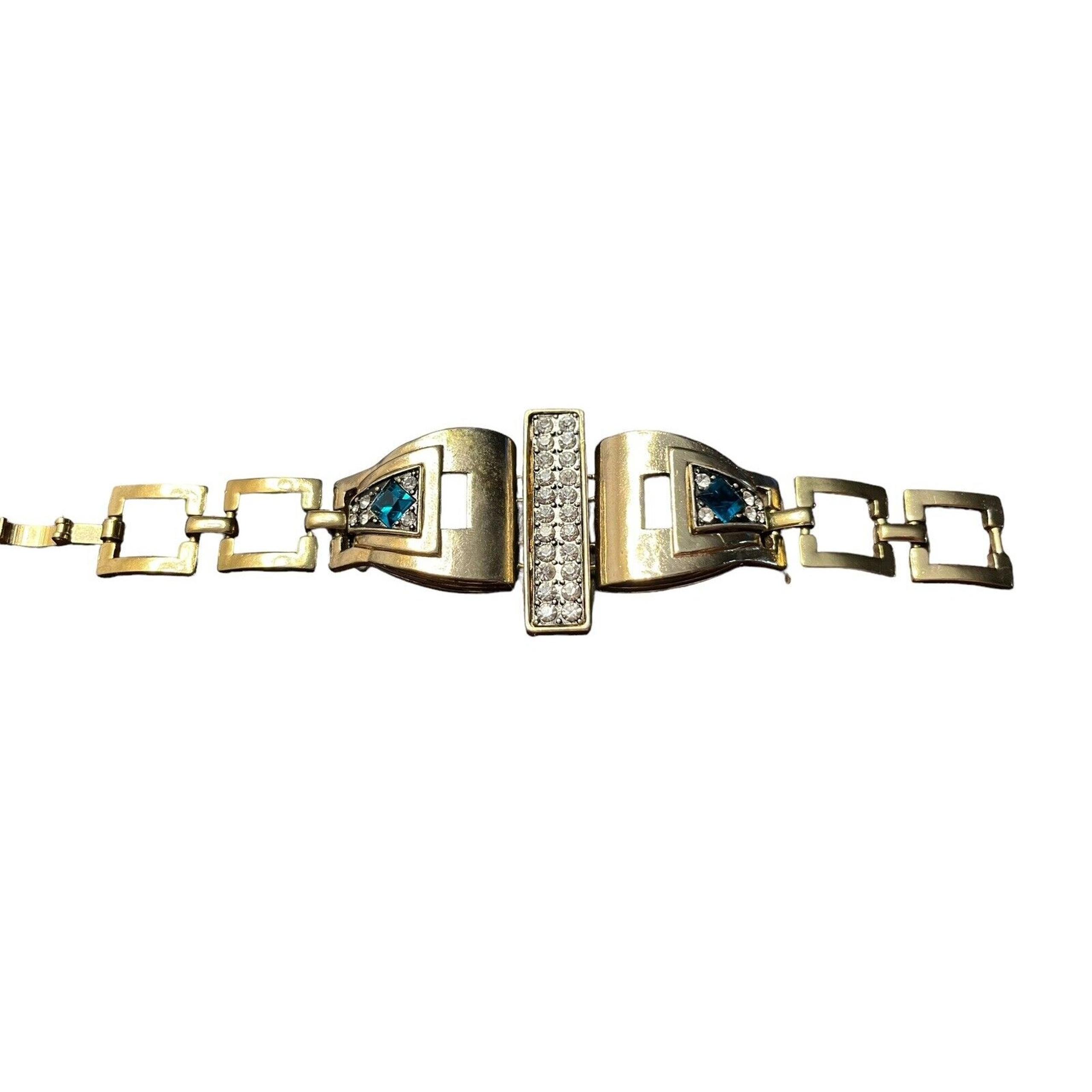 Solar Bracelet Statement Brass Tone J Crew Steampunk Crystal Signed - Lulu Frost