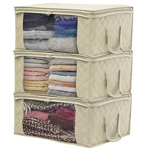 3 Pack Foldable Storage Bag Organizers (Beige)